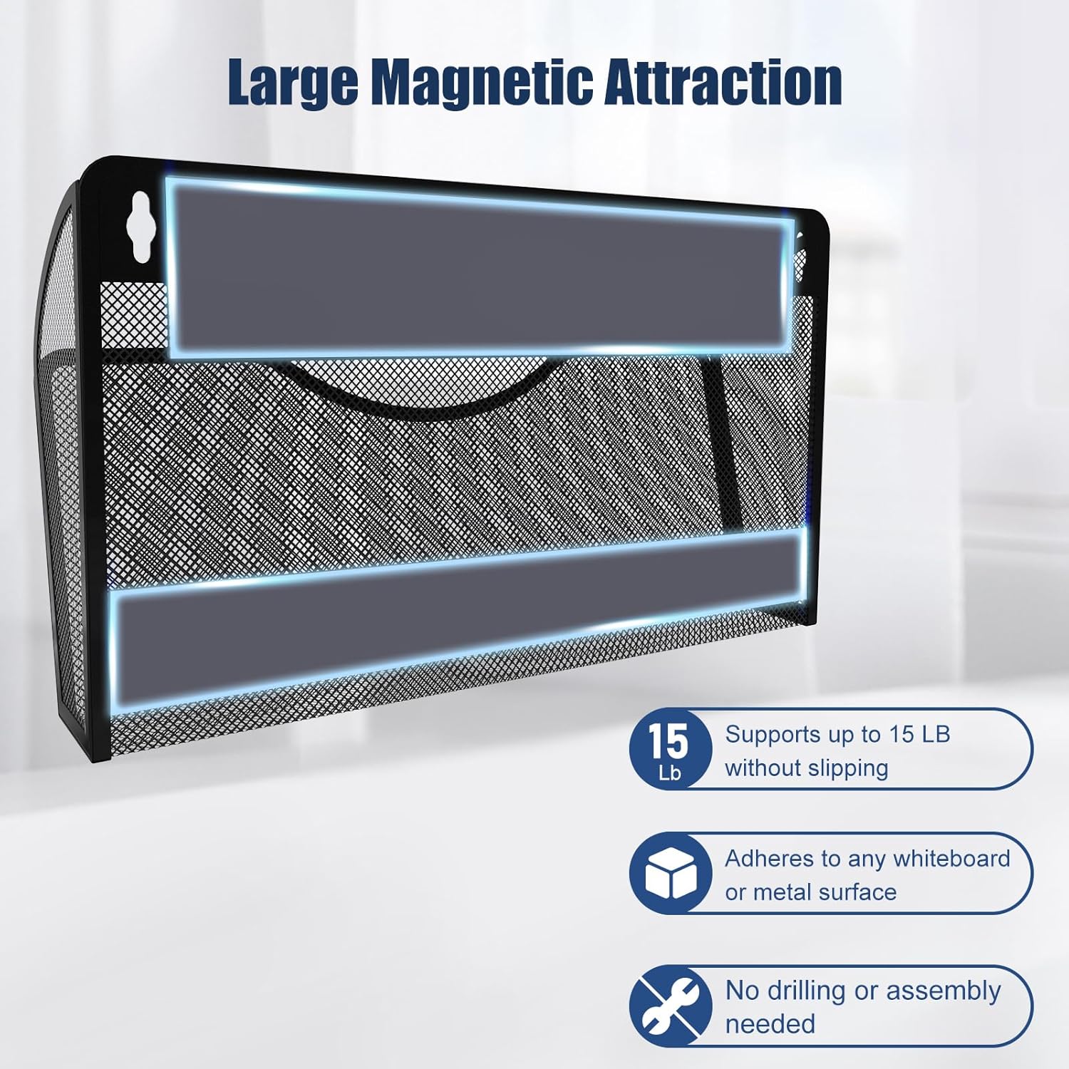 Magnetic File Holder 2 Pockets File Folder Organizer, Office Hanging Magazine Rack for Refrigerator, White Board, No