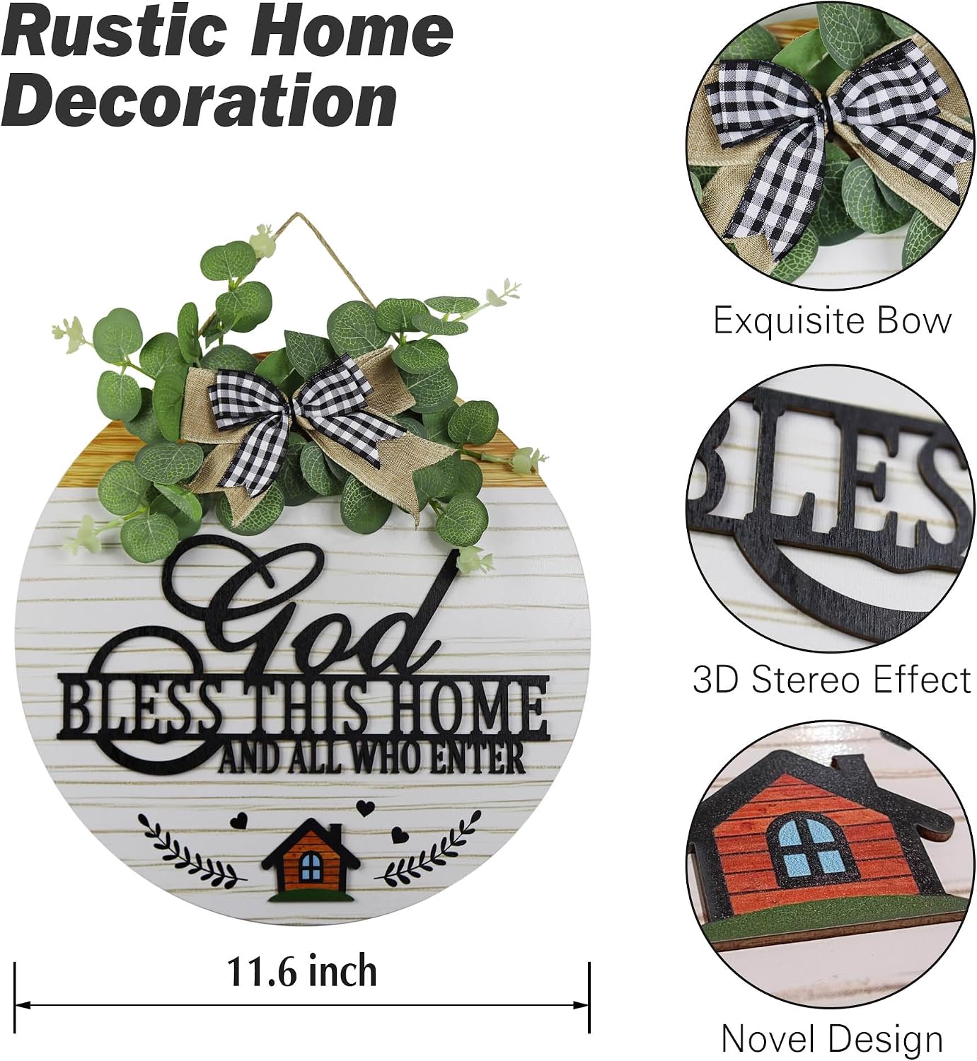 Farmhouse Door Wreaths / God Bless This Home - White