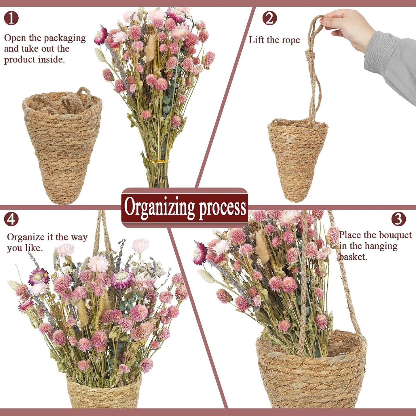 Front Door Basket Wreath Dried Flower Bouquet in Hanging Wicker Basket Lavender Eucalyptus / Natural