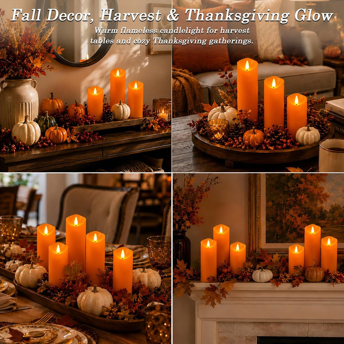 Homemory Orange Halloween Flameless Candles, Remote Timer, 9 Pack | Battery operated LED pillar candles, remote timer