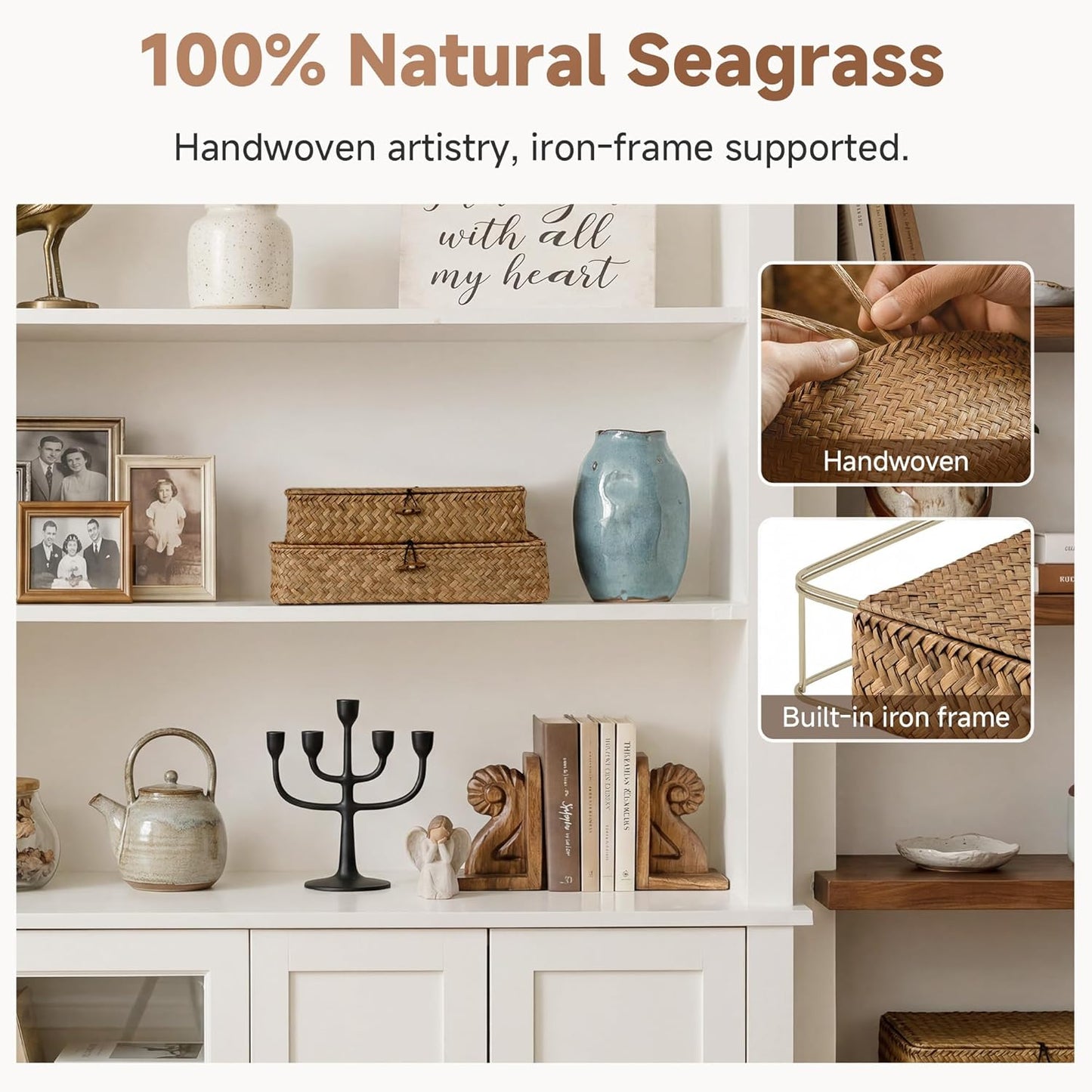 Wicker Basket / Flat Wicker Storage Bins / Brown