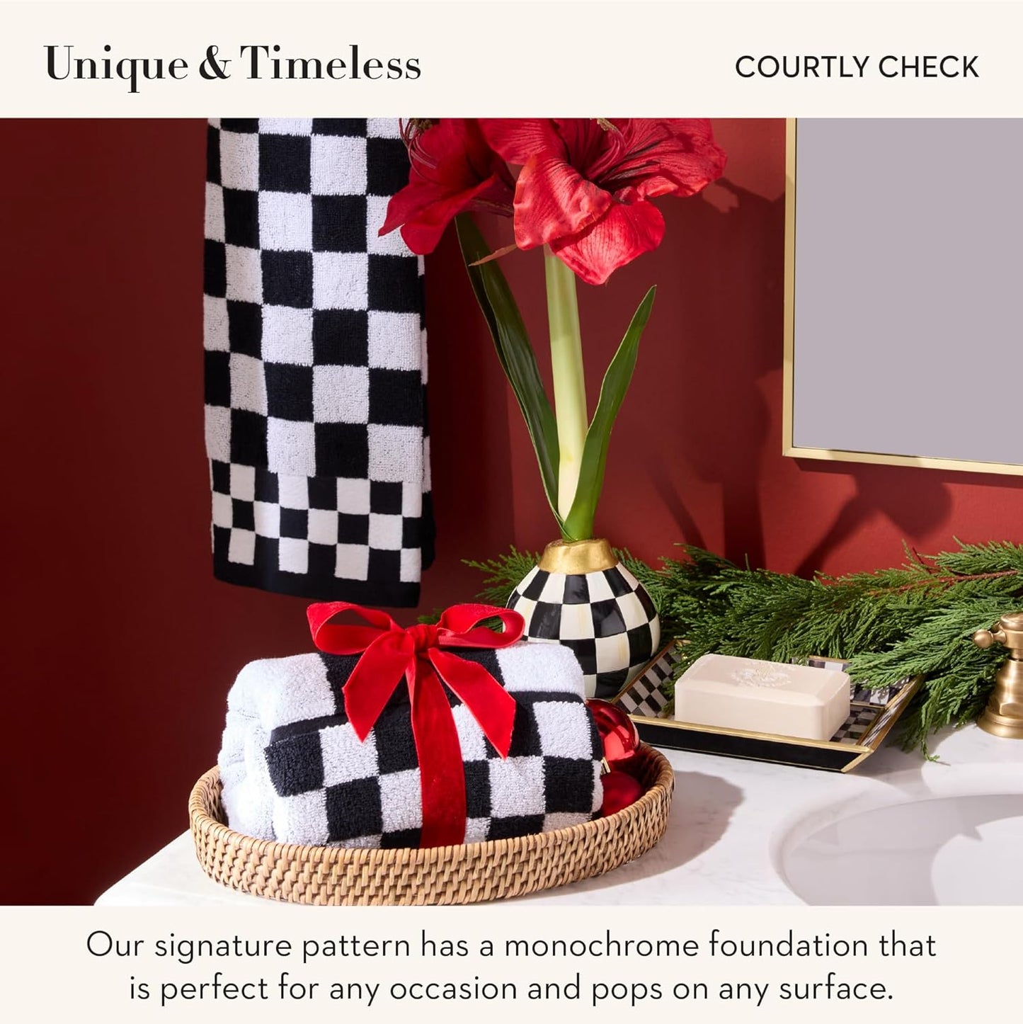Glass Tray / Decorative Bathroom Counter Tray / Courtly Check / Black