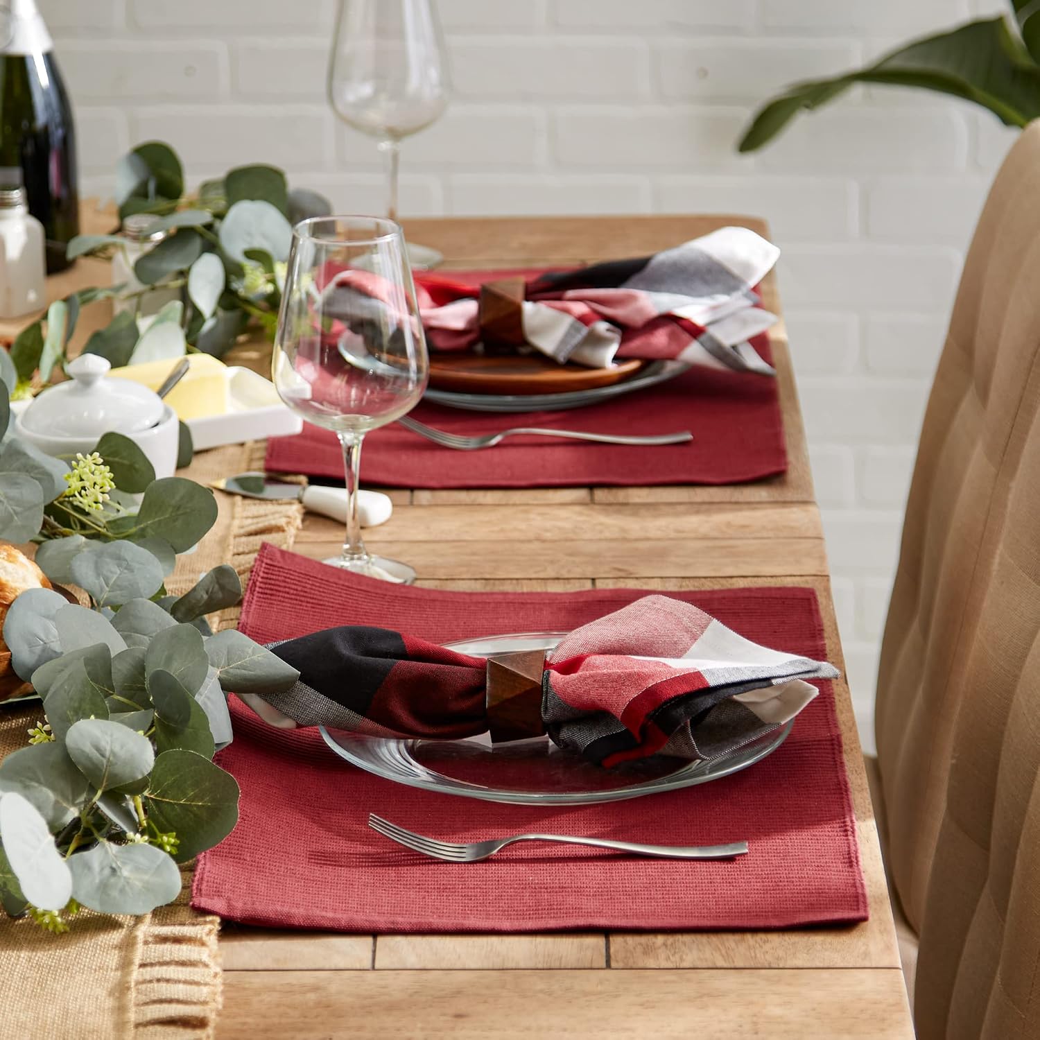 DII Basic Everyday Ribbed Tabletop 100% Cotton, Placemat Set, 13x19, Wine, 6 Piece