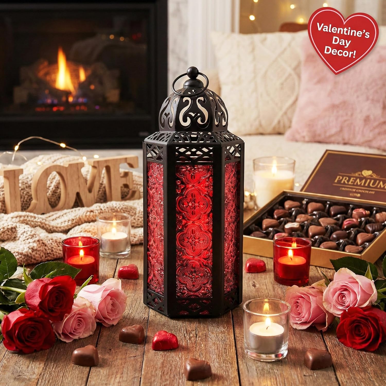 Vela Lanterns Decorative Indoor Moroccan Candle Holder, Red, M, 2-Pack | Gothic Dark Academia Decor, Whimsigoth