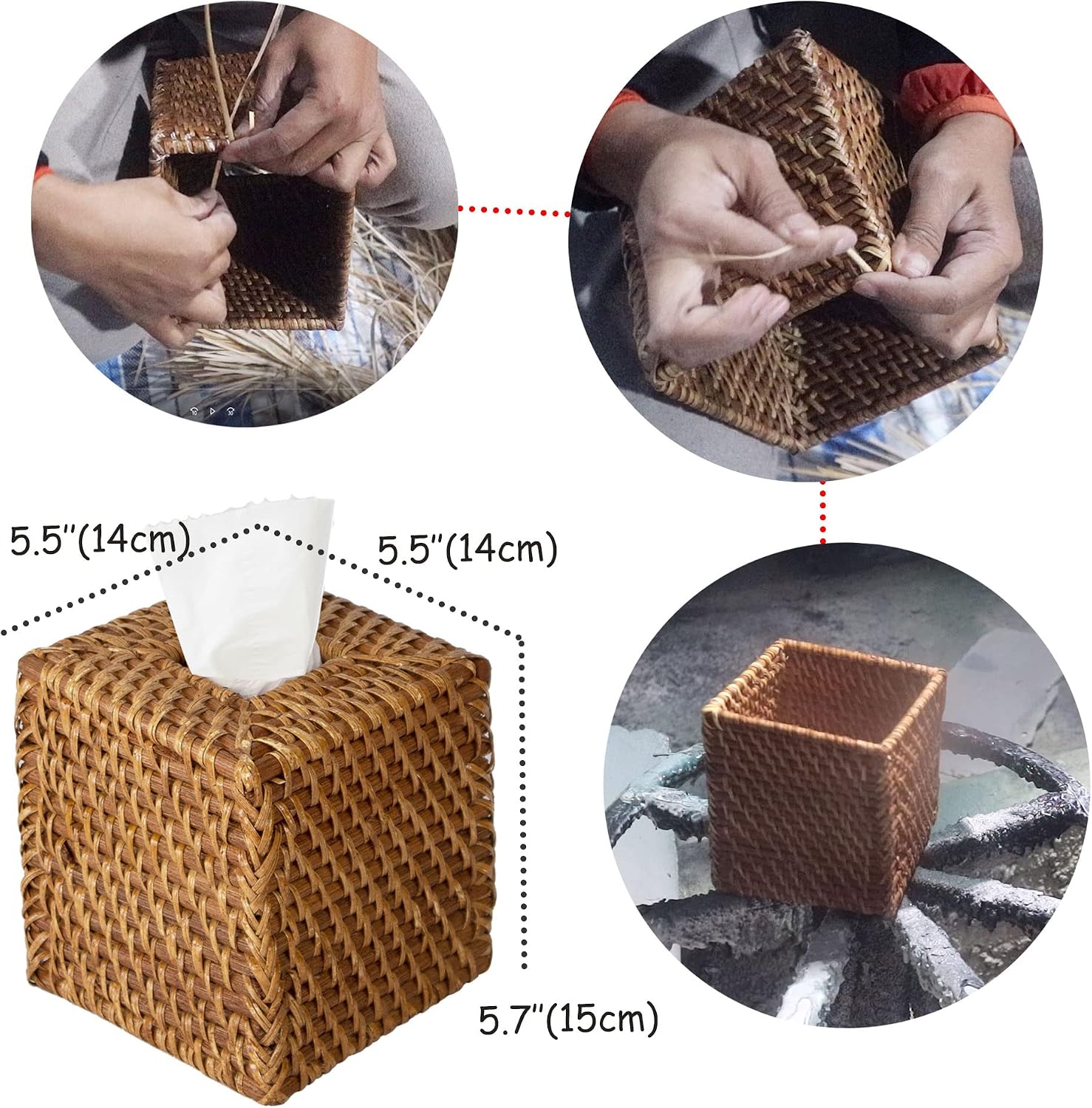 Woven Rattan Square Tissue Box Holder