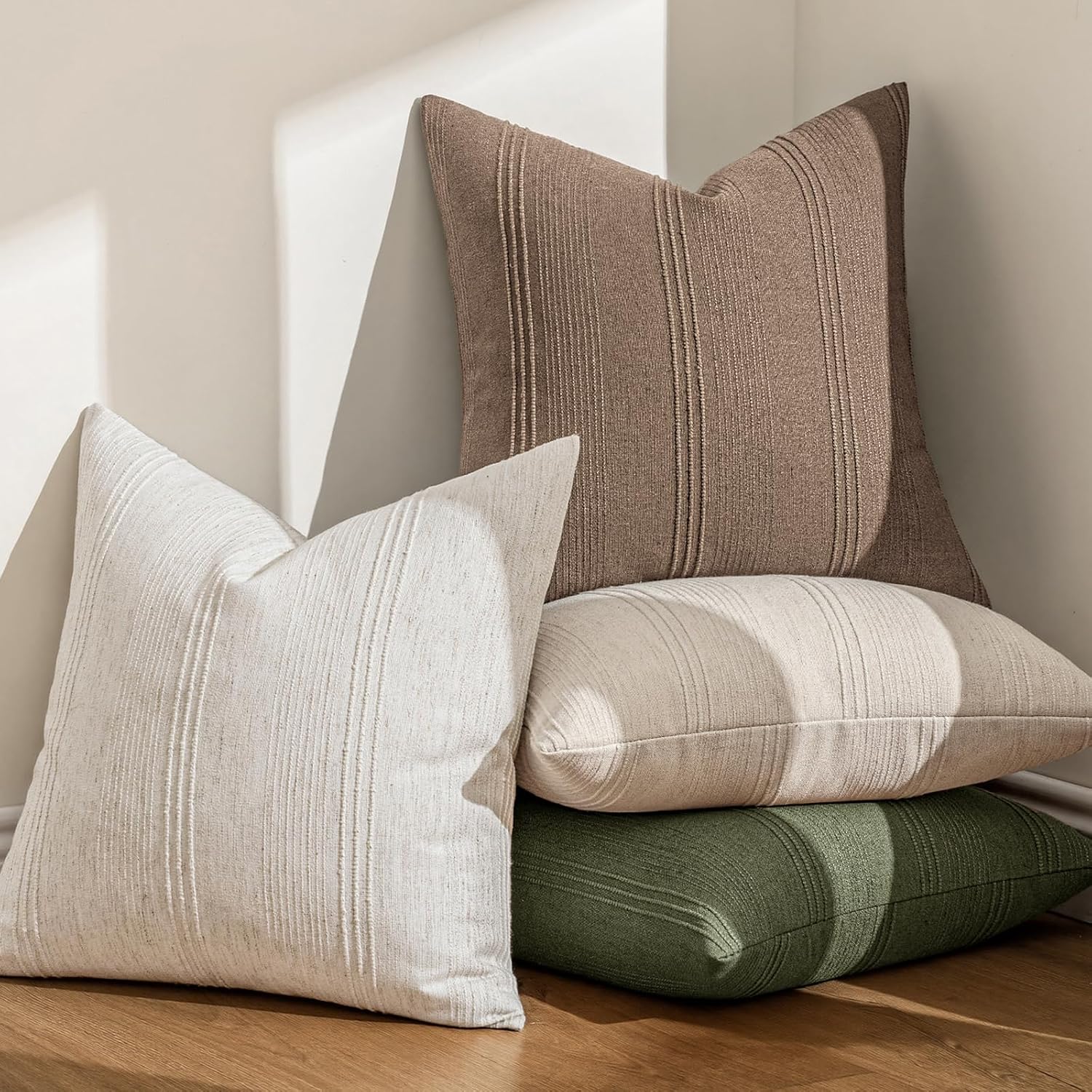 Striped Throw Pillow Covers Decorative Textured Pillow Covers / 18 x 18 / Coco Brown / Set of 2