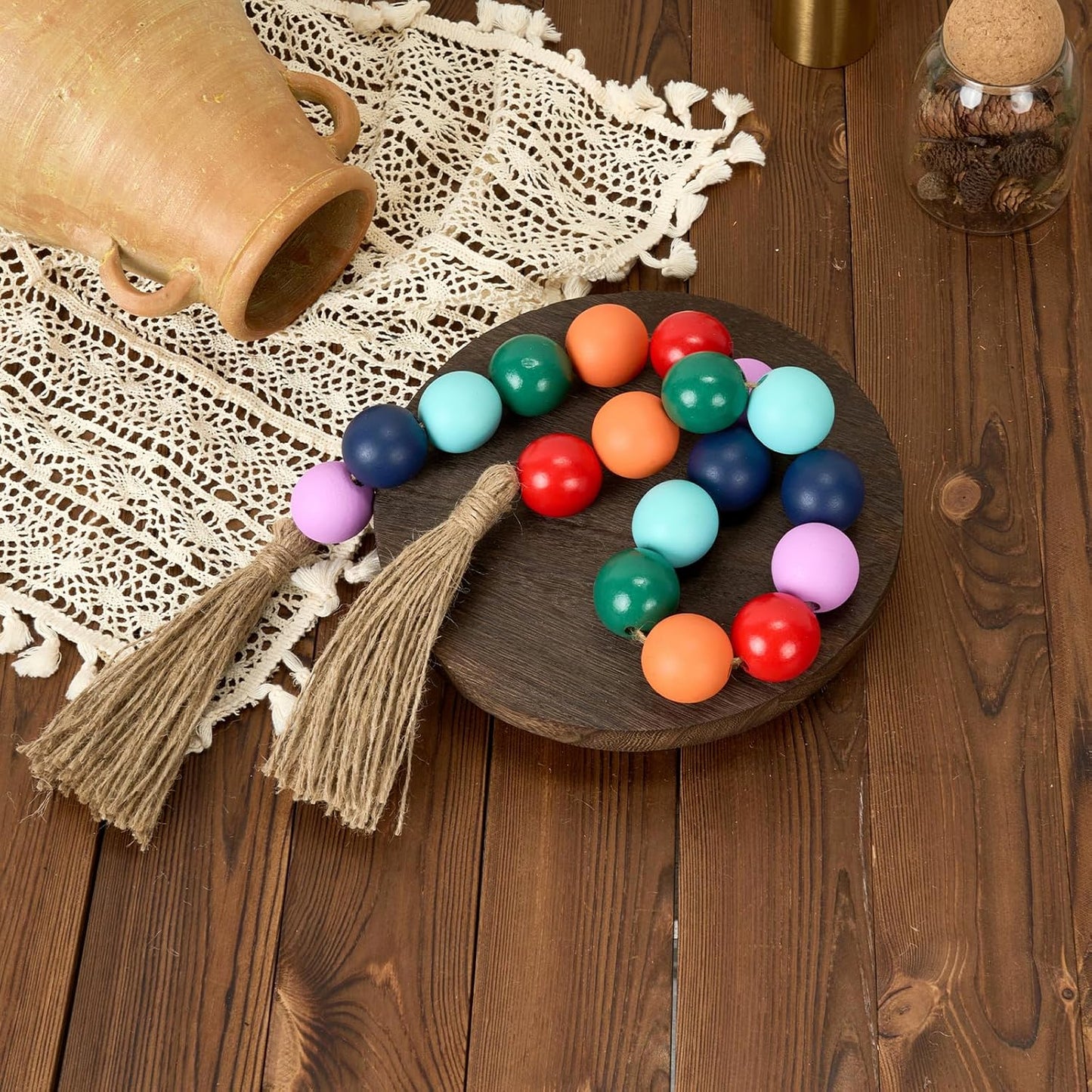 Extra Large Wood Bead Garland Colorful / 8 Colorful / 41 Inches