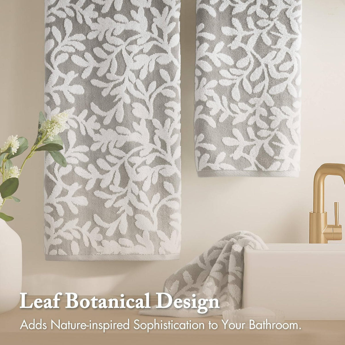 Madison Park Skyler Floral Decorative Bath Towel Set, 6 Piece, Grey | Zero Twist Cotton, Quick Dry, Ultra Soft, Plush