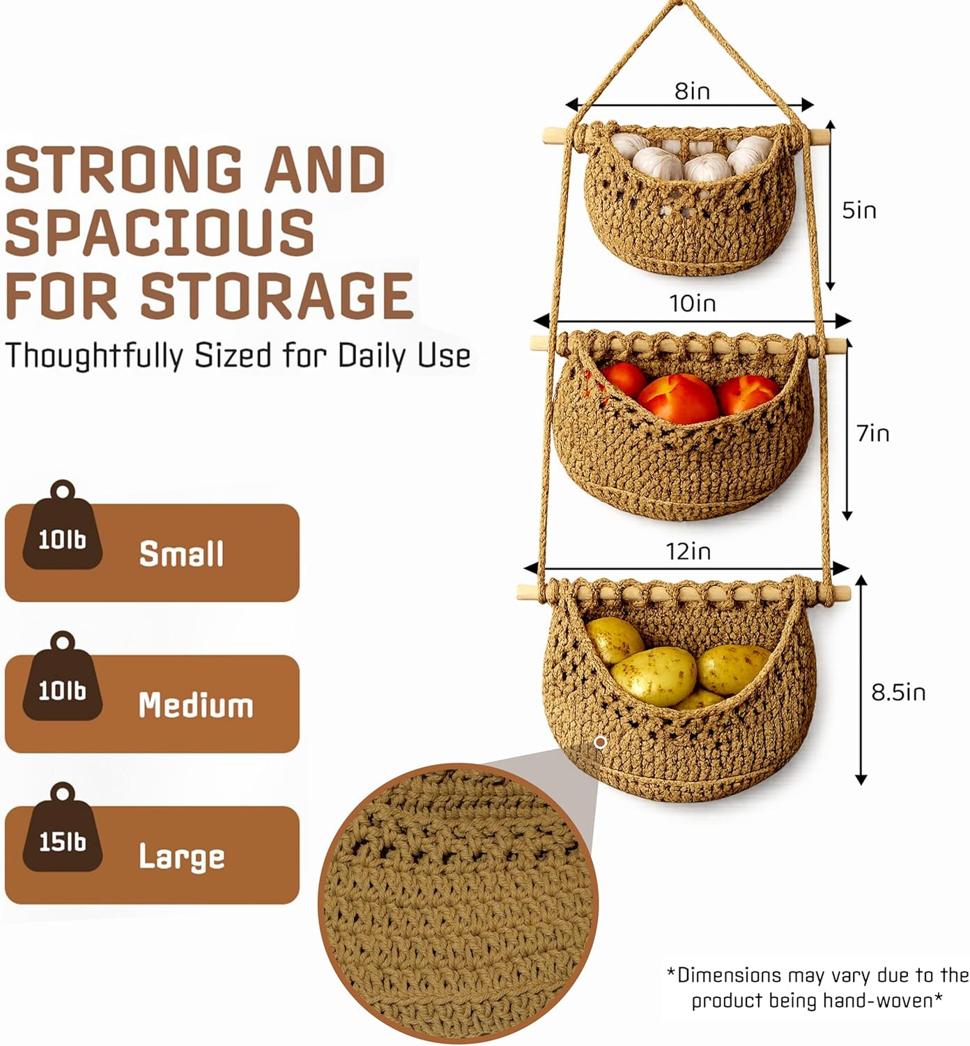 3 Tier Woven Wall Basket / Brown