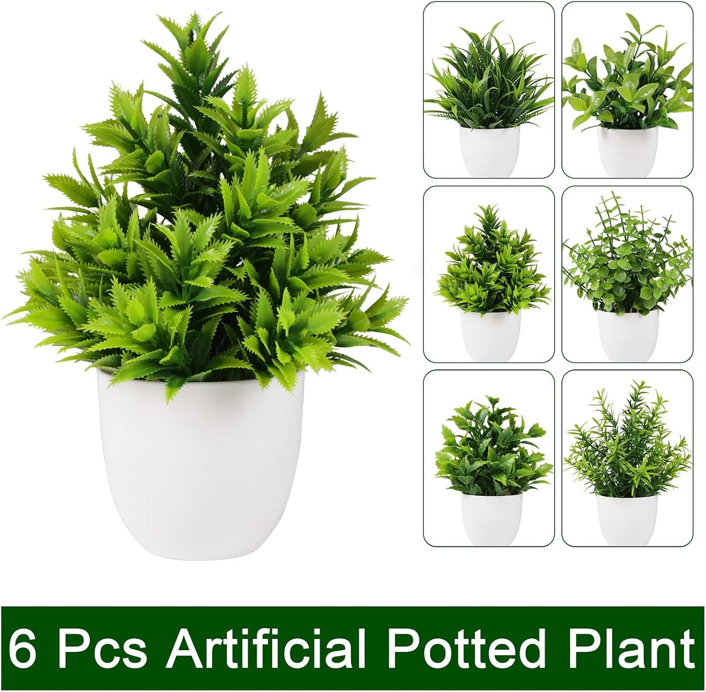 Artificial Plant Small Fake Plant Greenery Potted Plant Indoor Faux Plant Houes / Green / Set of 6
