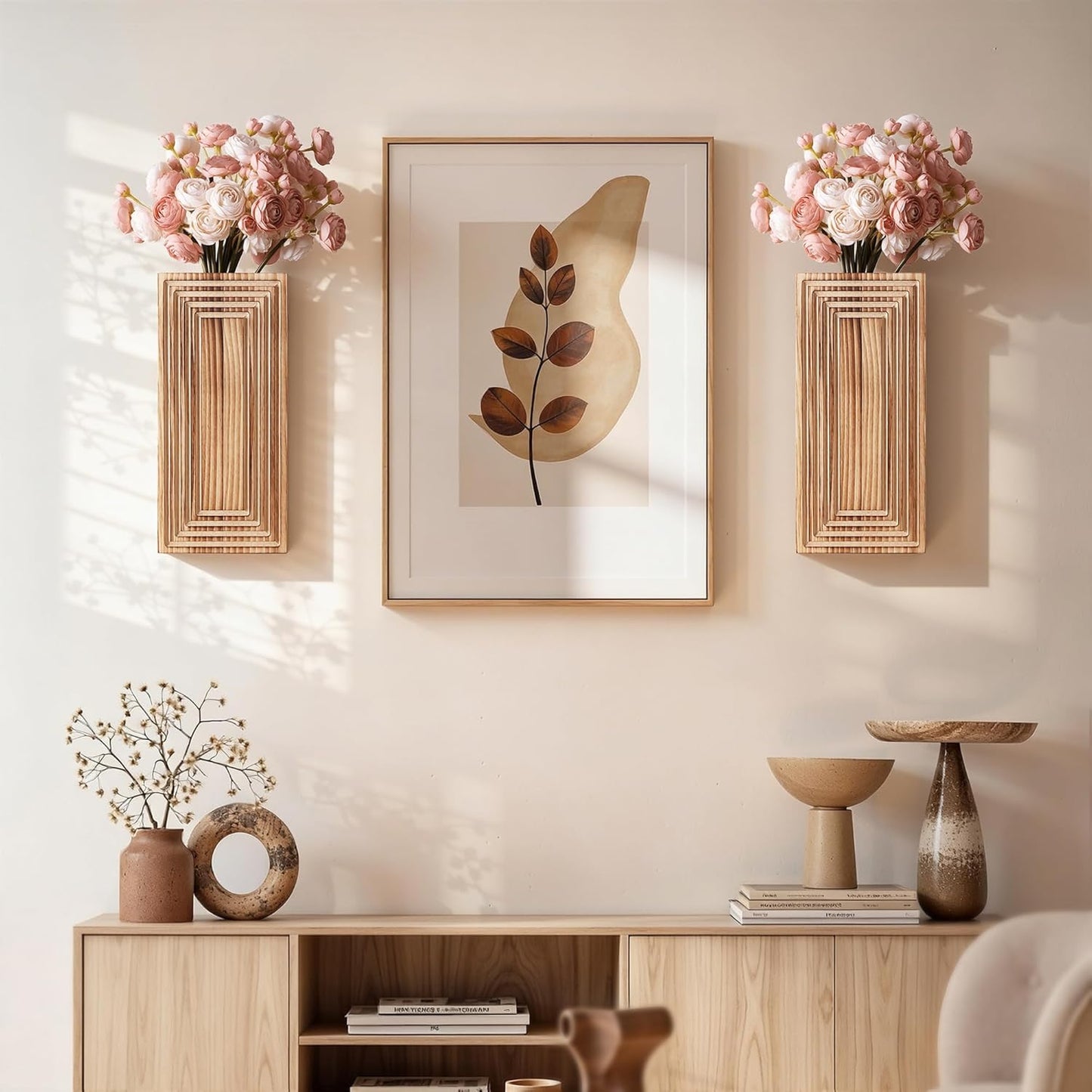 Wooden Wall Planter Vase / Brown / Set of 2