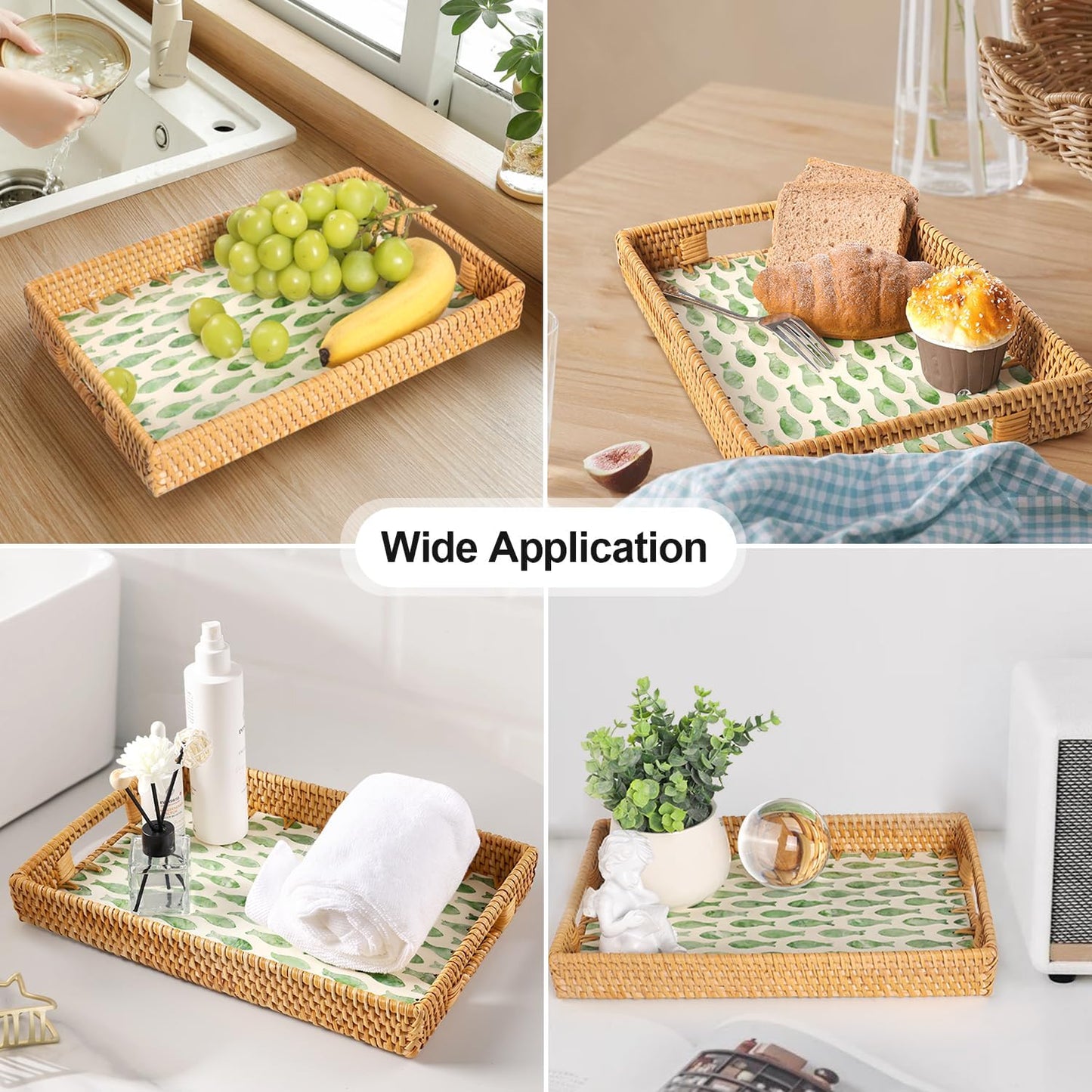 Rattan Serving Tray / Green Fish