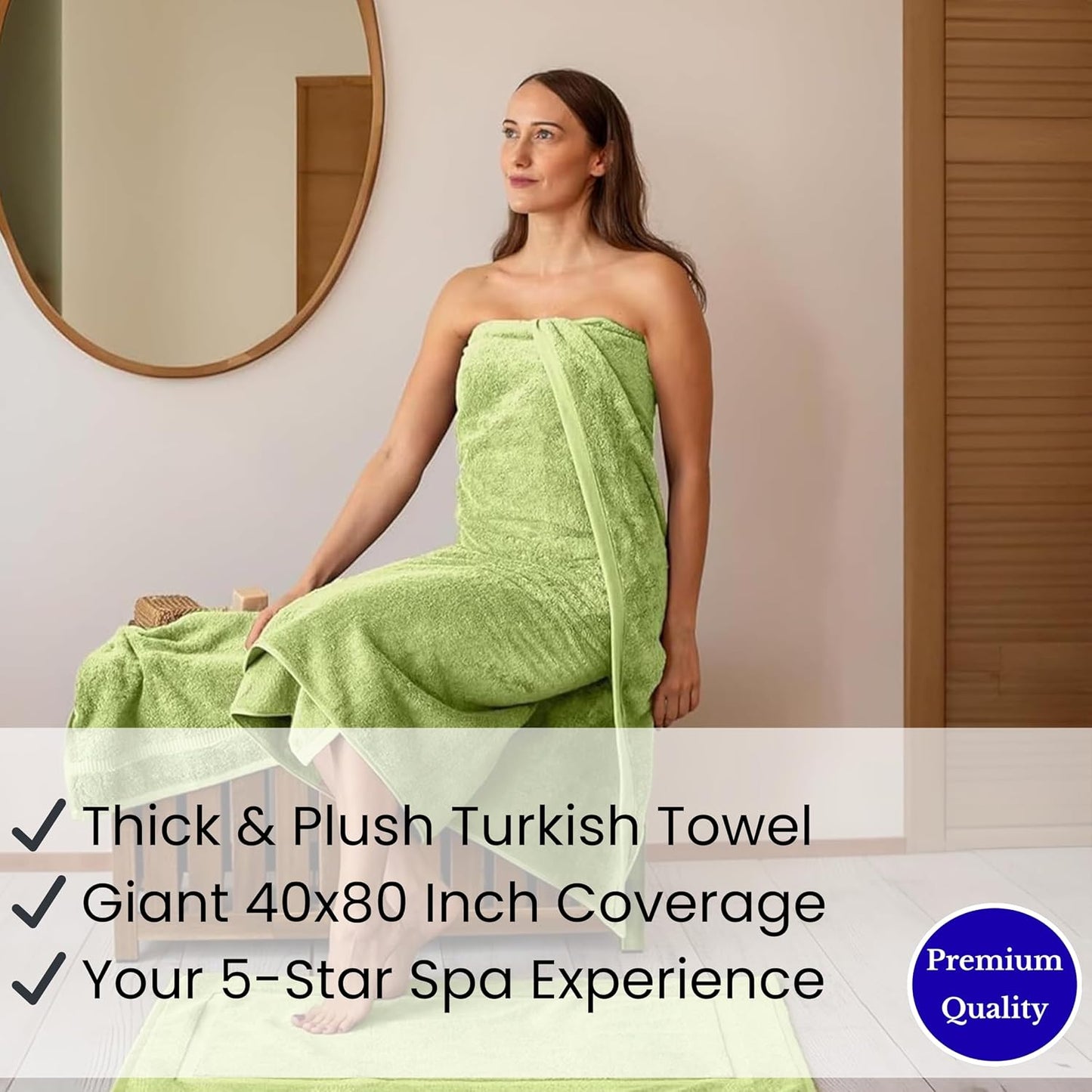 SALBAKOS Luxury 100% Turkish Cotton Bath Sheet 40x80 in (1-Piece, Green) | Extra Large Jumbo Oversized Bathroom and
