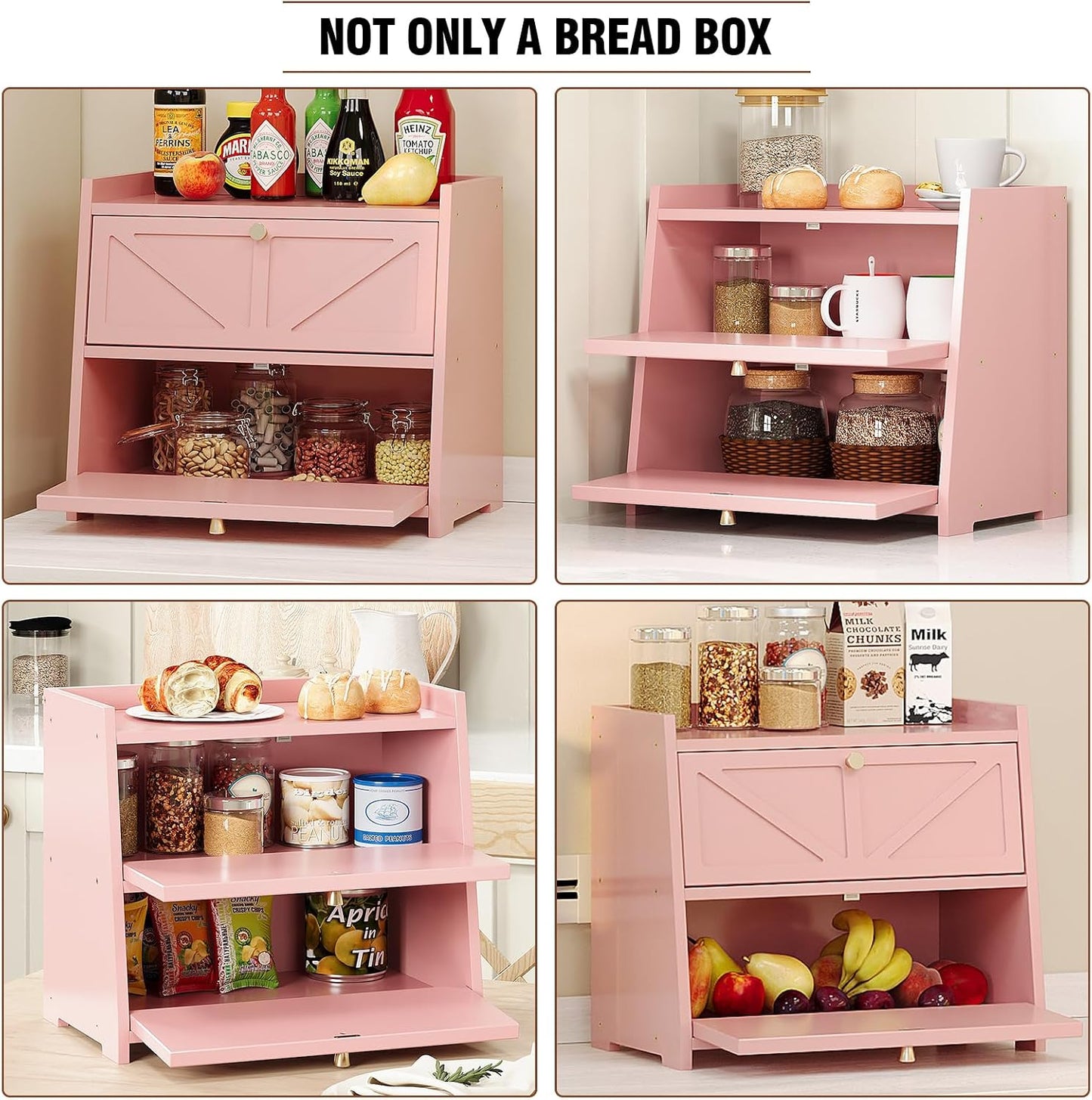 Trironsun Vintage Double Layer Bread Box for Kitchen Counter Bamboo Bread Storage Container Large Capacity Bread