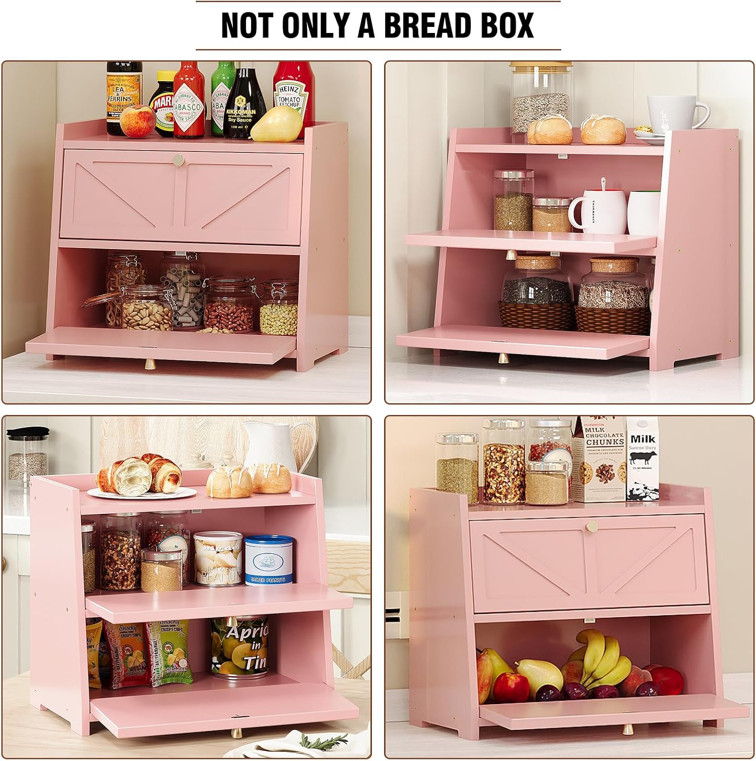 Trironsun Vintage Double Layer Bread Box for Kitchen Counter Bamboo Bread Storage Container Large Capacity Bread