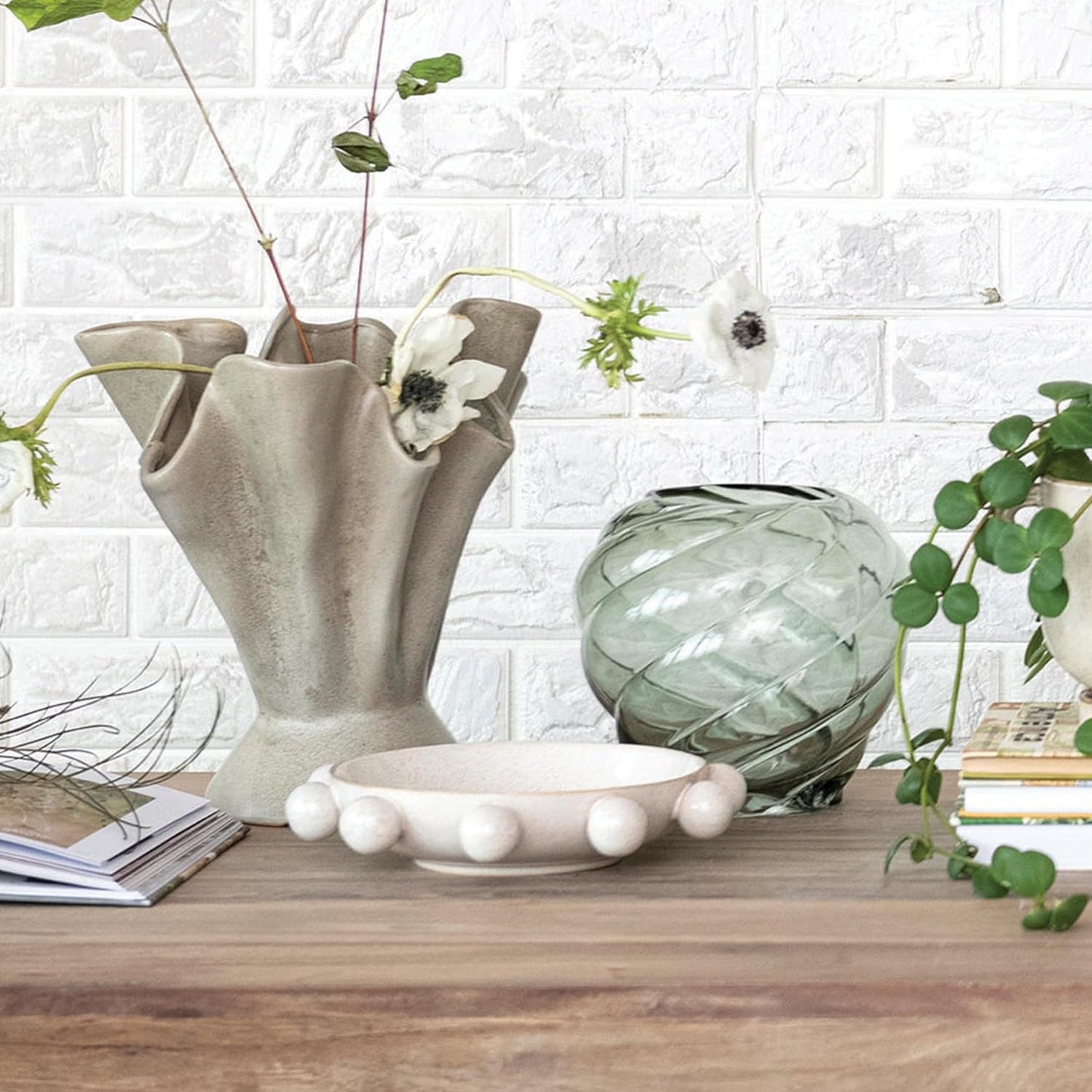Orbs and Reactive Glaze / Cream / 9.63" L x 9.25" W x 2" H / 9.75 Inch