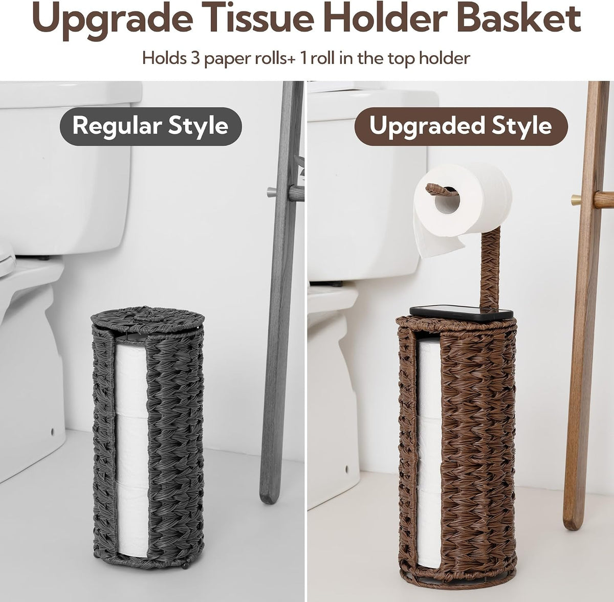 GRANNY SAYS Wicker Free Standing Toilet Paper Holder Stand with Storage | Modern Covered Toilet Paper Stand for 4 Rolls