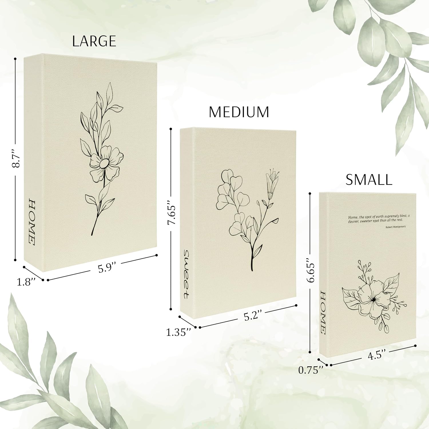 Decorative Storage Book Shaped Boxes Set for Farmhouse Modern Rustic Home Decor / Light Coffee