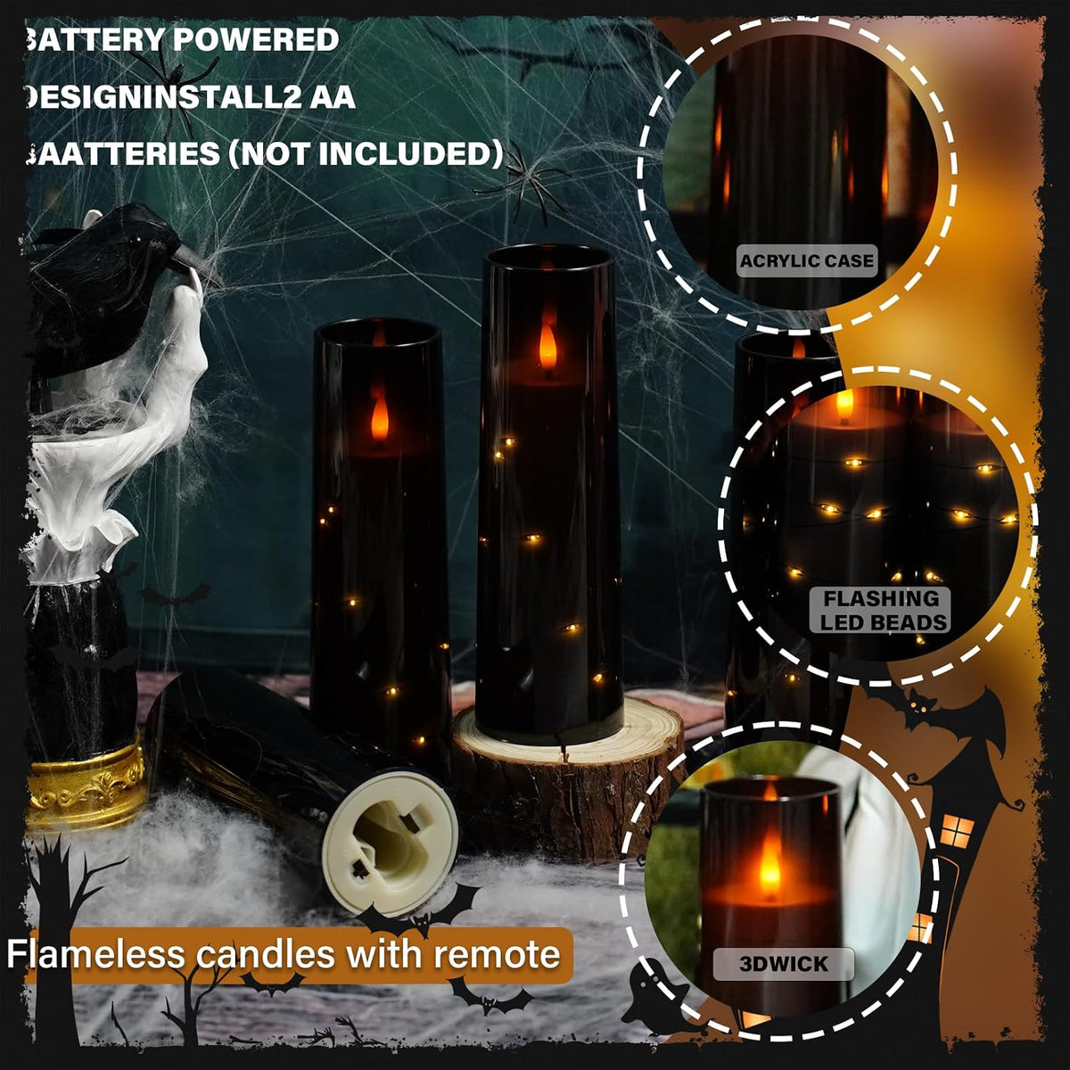 Nimiko Flickering Flameless LED Candles, 9 Pcs with Embedded Star String, Acrylic LED Pillar Candles with Remote