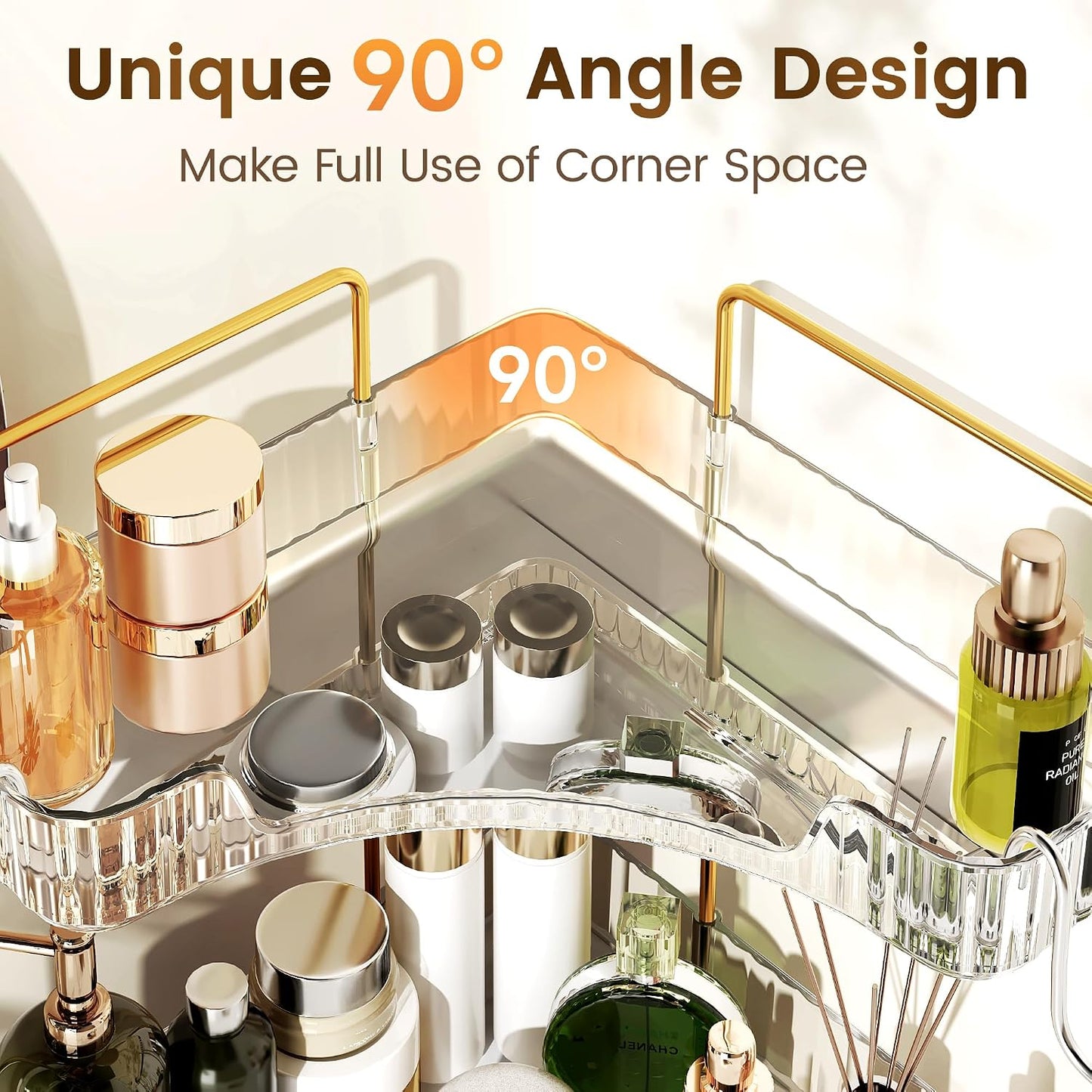 Corner Bathroom Counter Organizer 3-Tier Bathroom Organizer | Storage Countertop with Hooks Perfume Organizers Storage