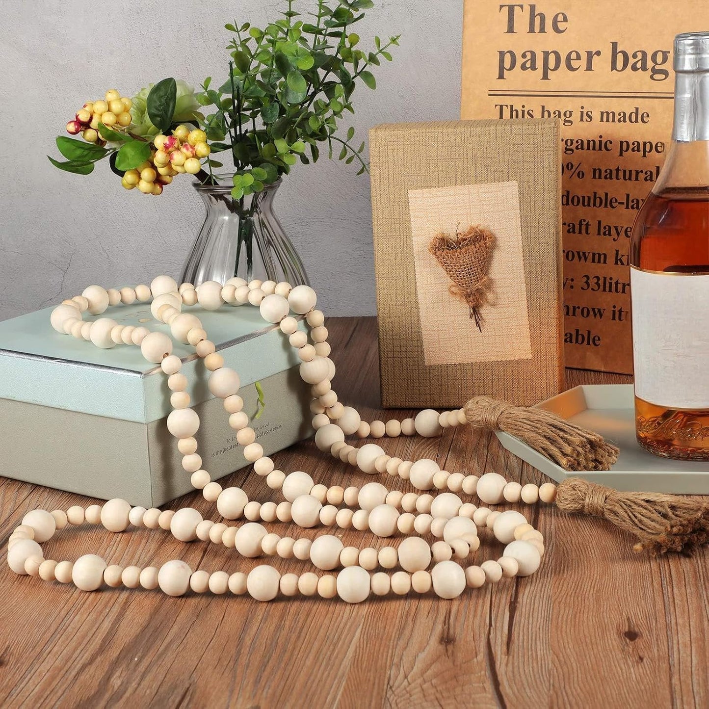 Wood Beaded Garlands / Wood Color / 7.9 Feet