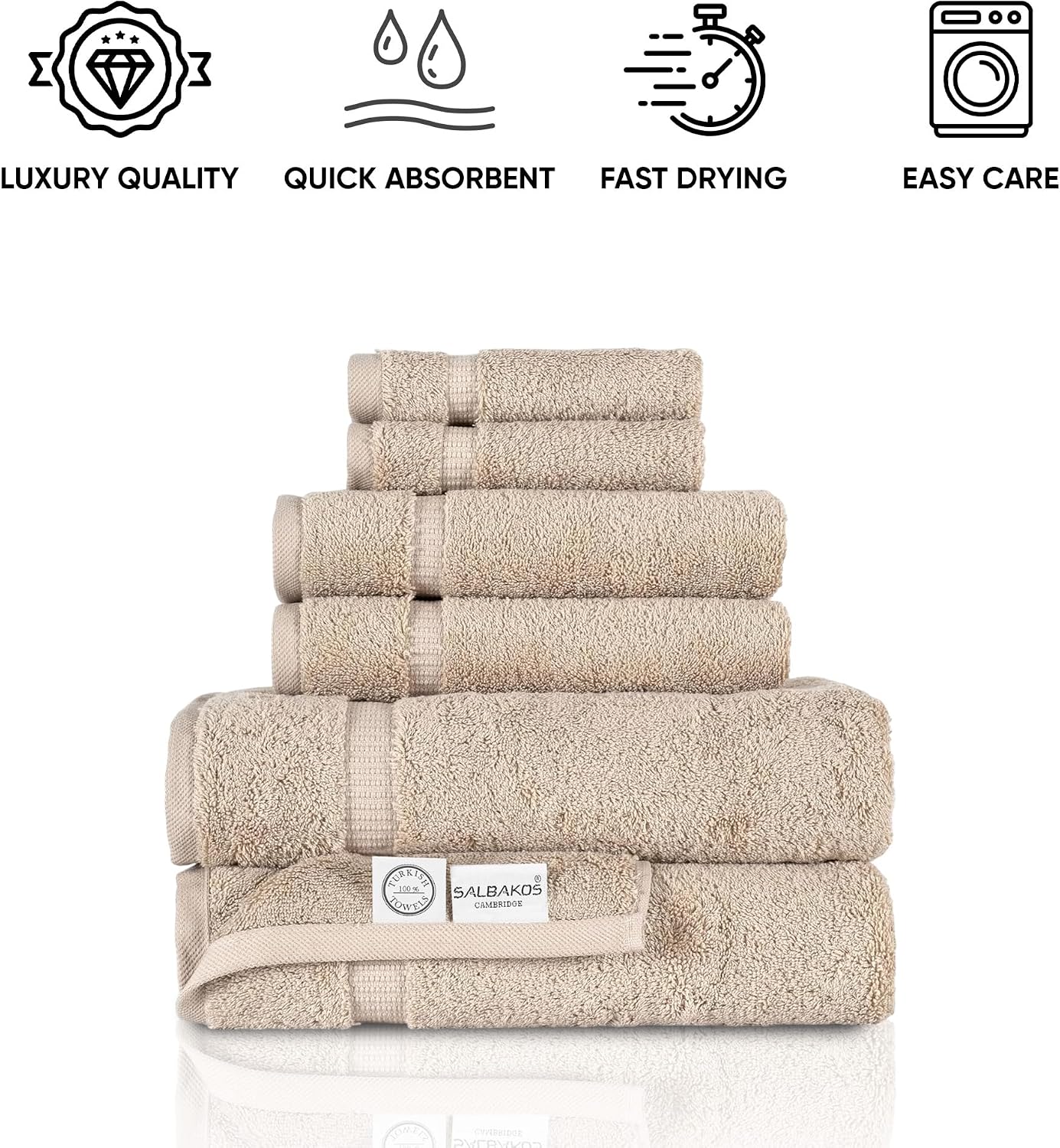 SALBAKOS 100% Turkish Cotton Bathroom Towel Set of 6-Piece, Taupe | 630 Gsm Thick Super Soft Highly Absorbent 2 Bath +
