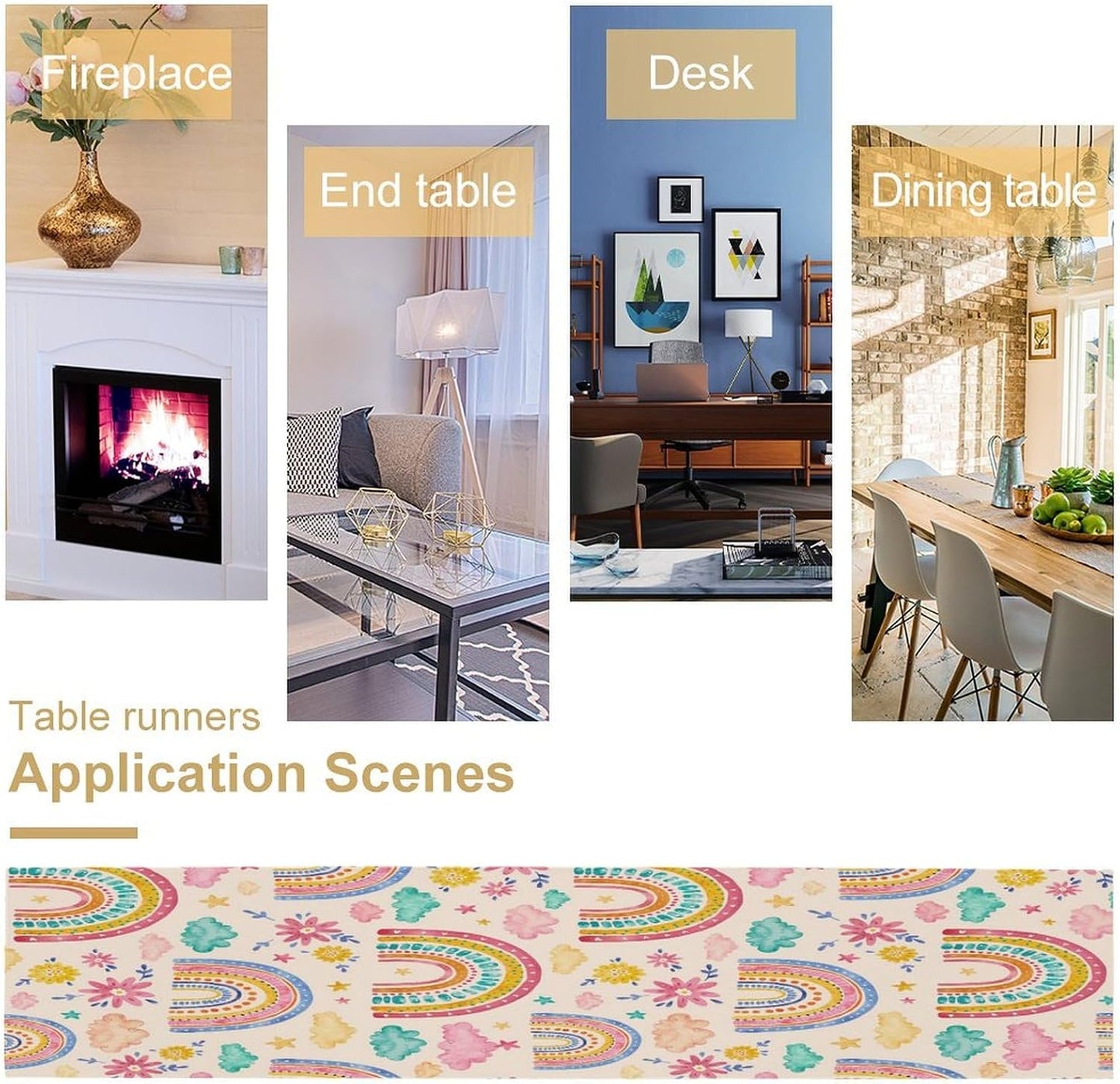 Fantasy Cartoon Colorful Rainbow Table Runner Pink Abstract Cute Boho Rainbow Pattern Printed Linen Table Runner for