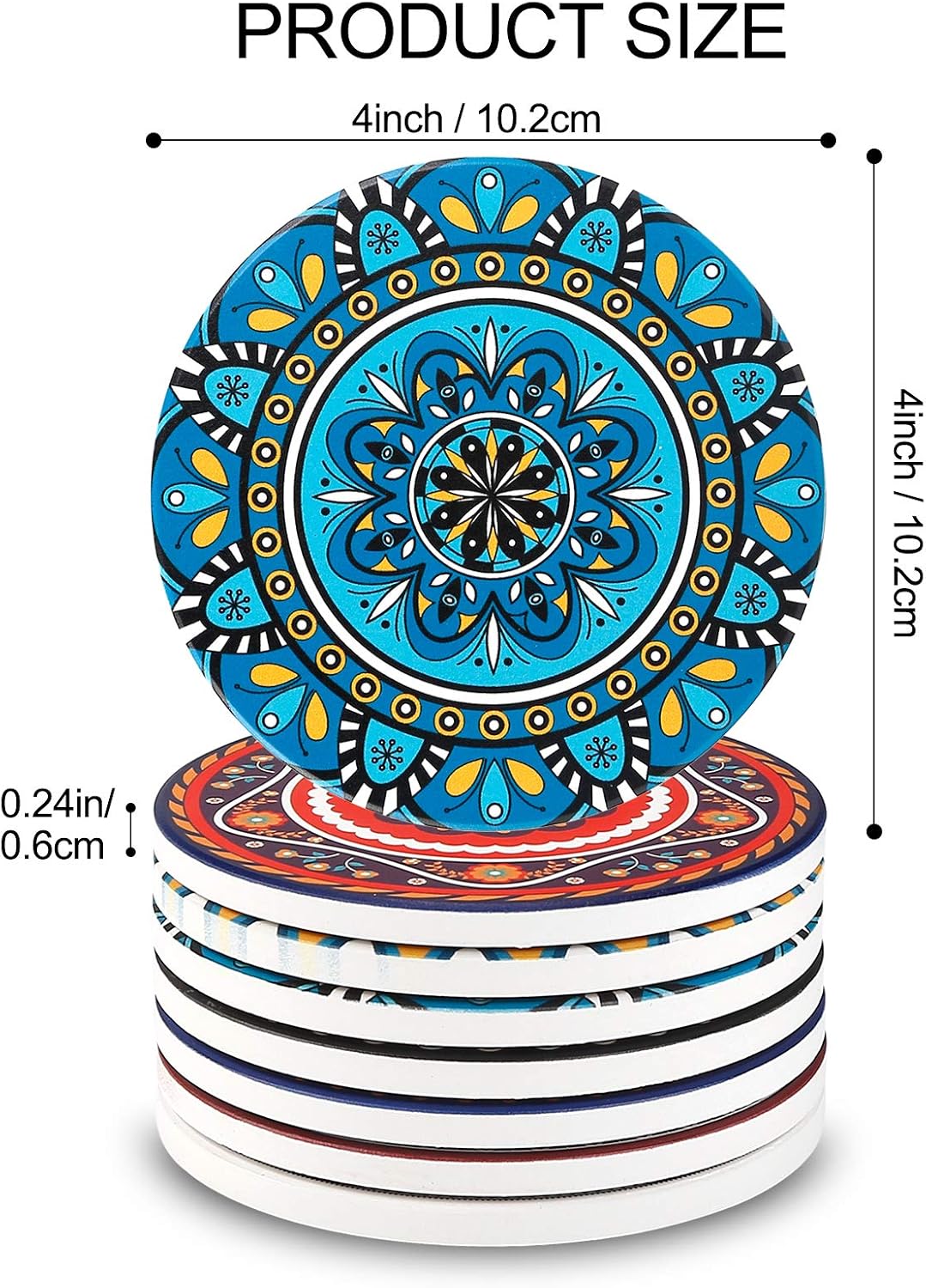 Absorbent Stone Coasters for Wooden Table / Mandala / Set of 8