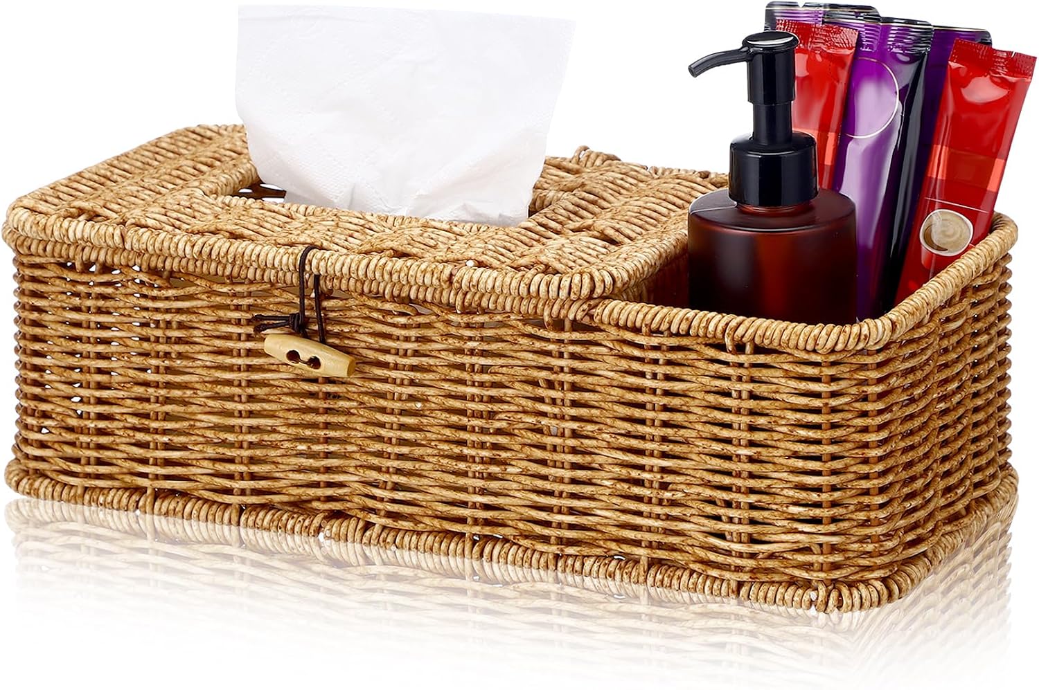 Rectangular Rattan Tissue Box Cover Rustic Boho Decorative Seagrass Woven Wicker Facial / Natural