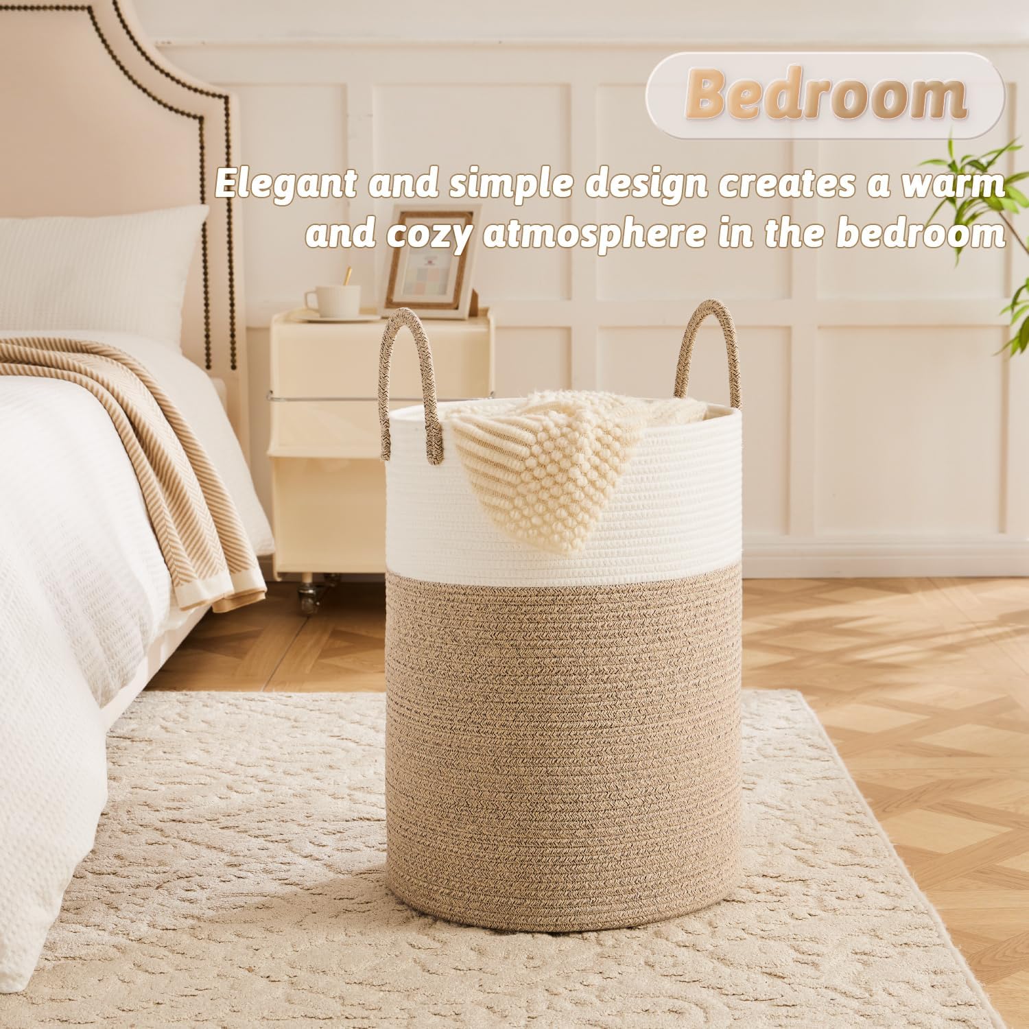 Laundry Basket / Woven Cotton Rope Laundry Hamper / Brown / 60L