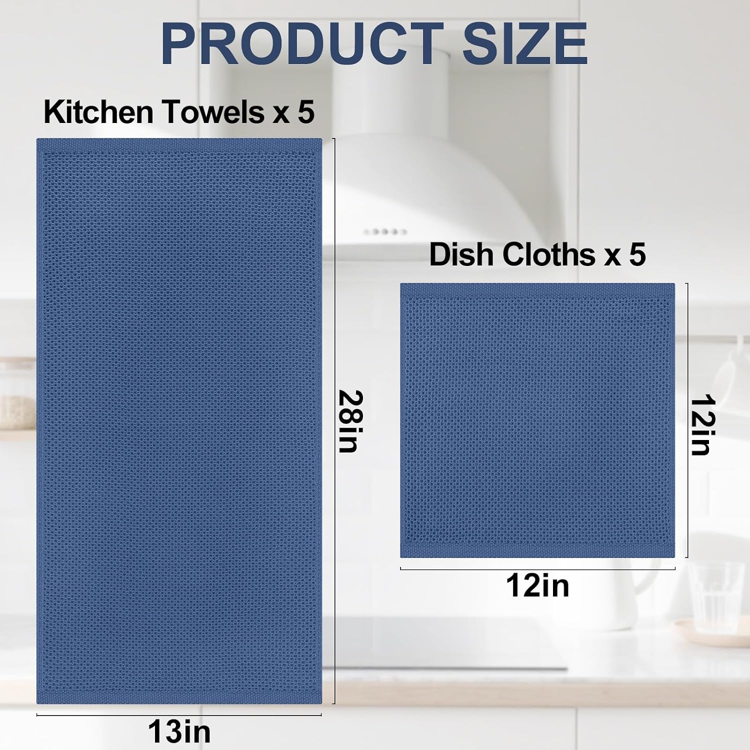 Homaxy 10 Pack 100% Cotton Kitchen Towels and Dishcloths Set, Navy Blue | 12 x 12 Inches and 13 x 28 Inches Kitchen