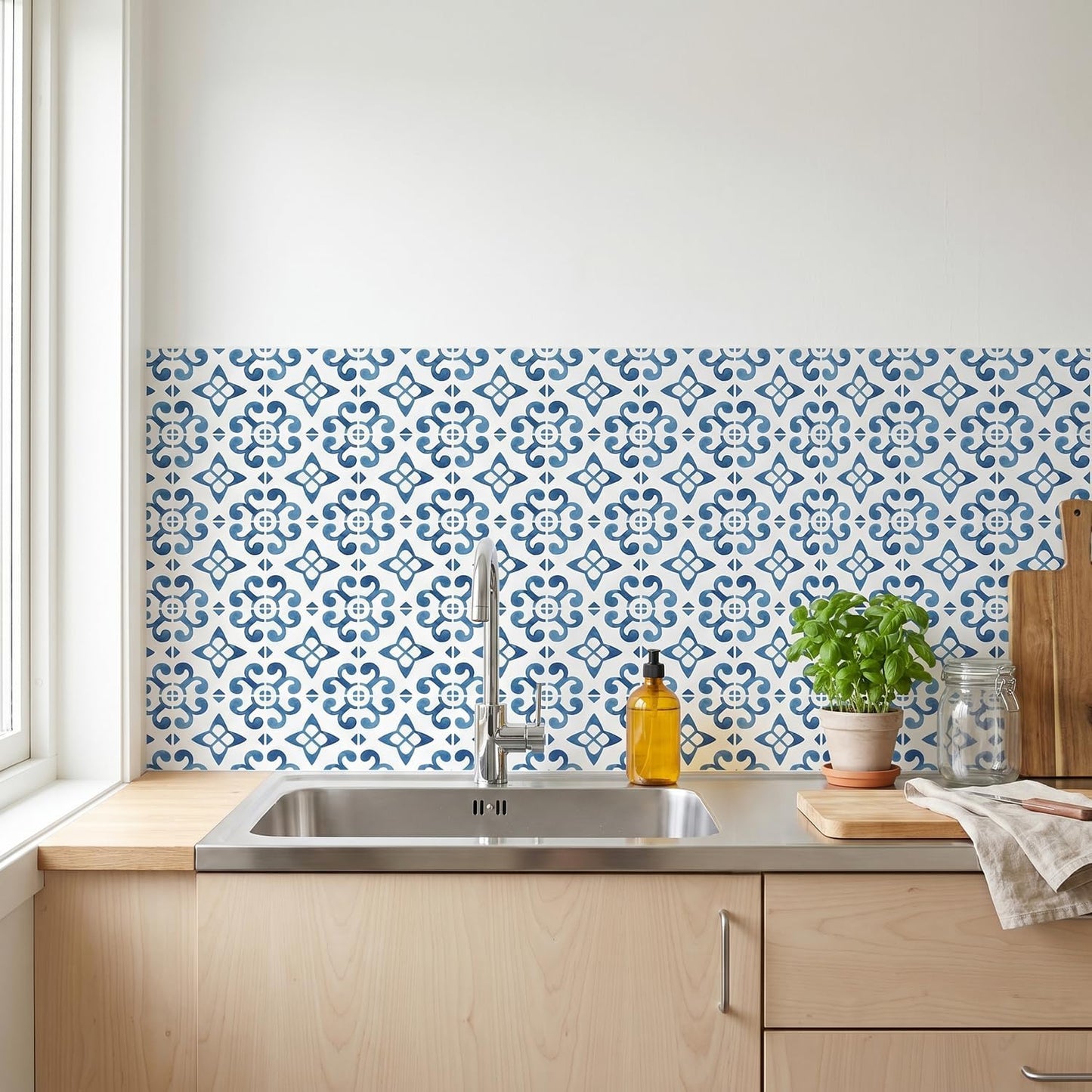 Watercolor Tile Decals / Blue / 5.9 Inch / Set of 16