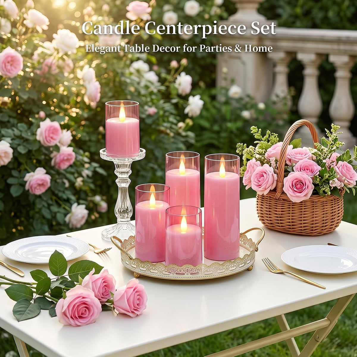 Homemory Realistic Flickering Flameless Pink Candles with Remote & Timer | LED Fake Electric Pillar Candles Battery