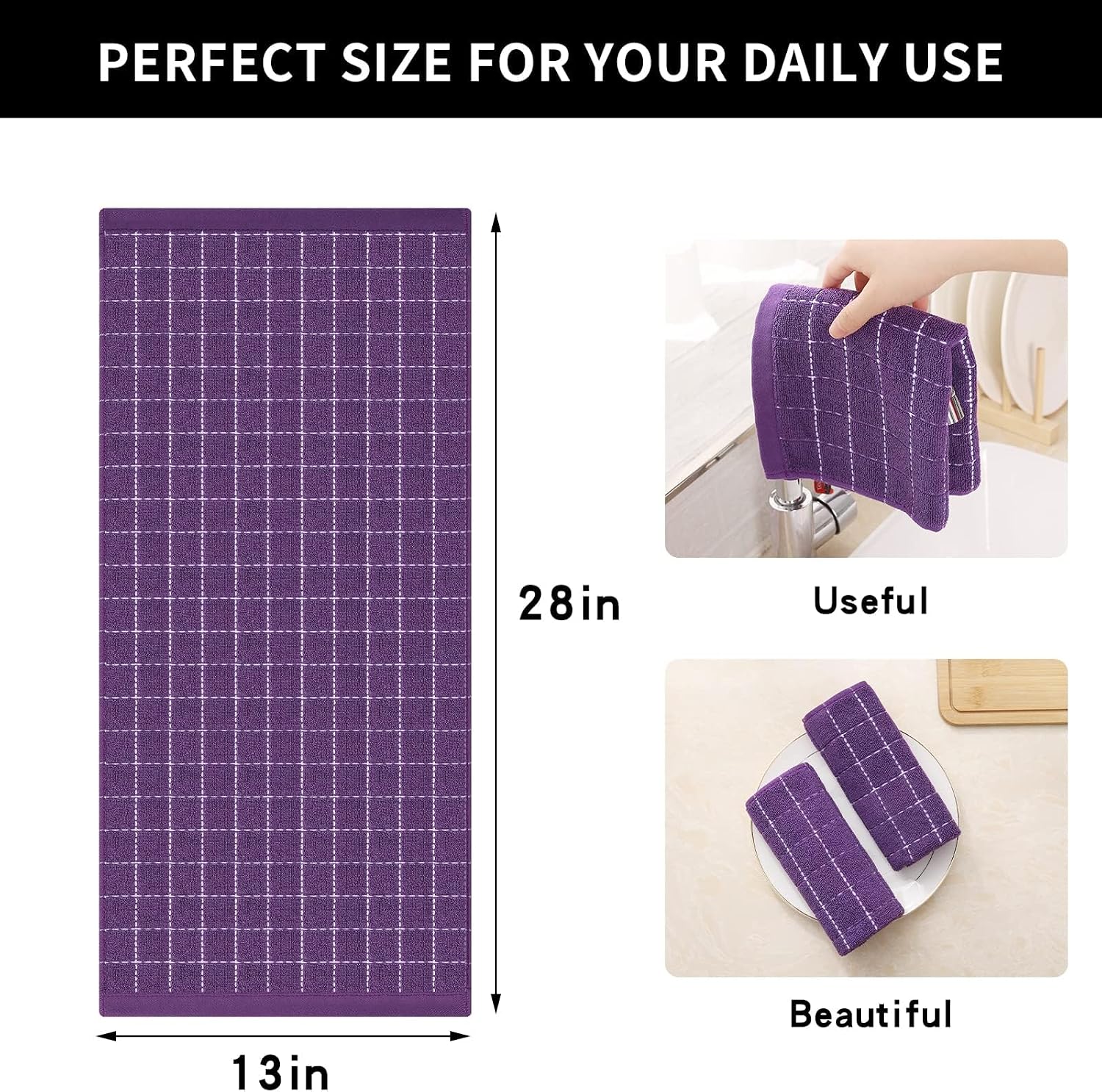 Homaxy 100% Cotton Terry Kitchen Towels, 6 Pack, Purple | Ultra Soft and Absorbent Dish Towels for Kitchen, Suitable