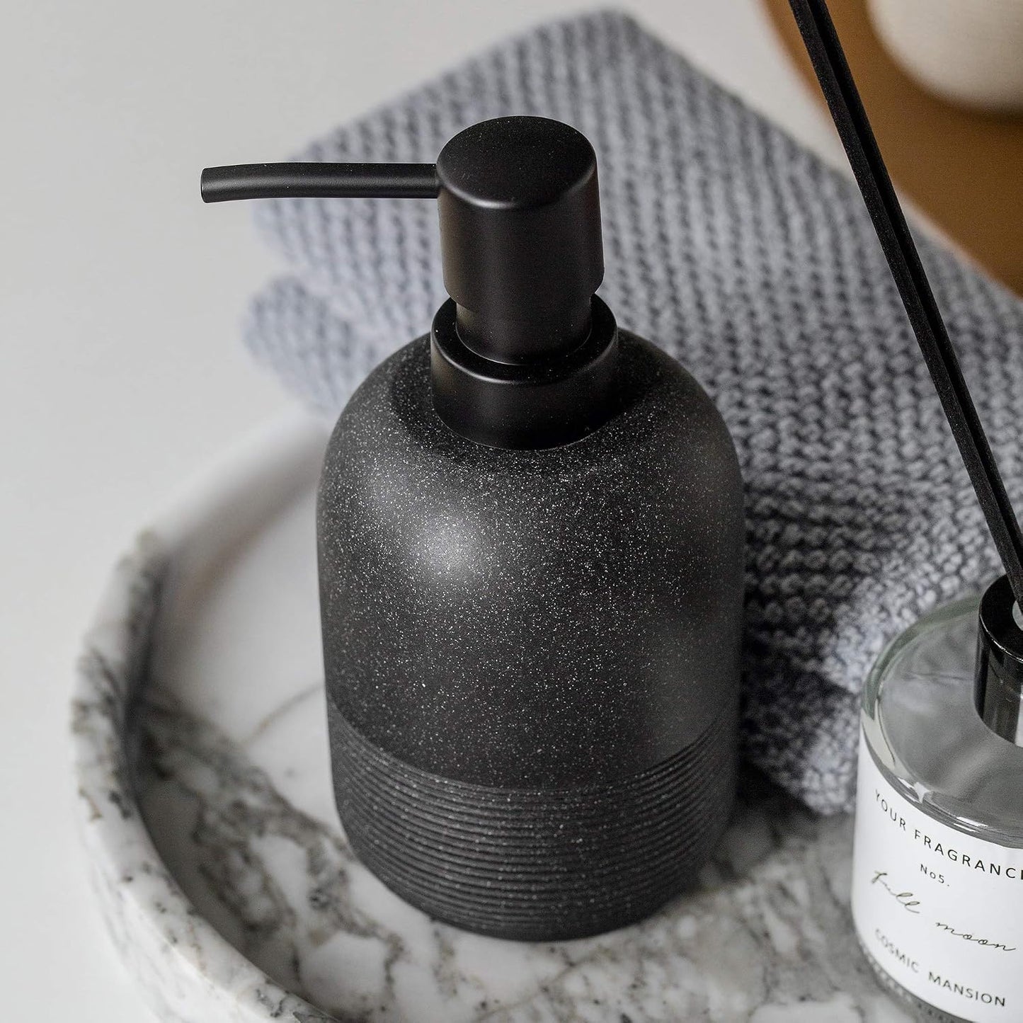 Matte Black Soap Dispenser Sets with Pump,Hand Soap and Lotion Dispenser for Bathroom Countertop,Morden Soap Dispenser