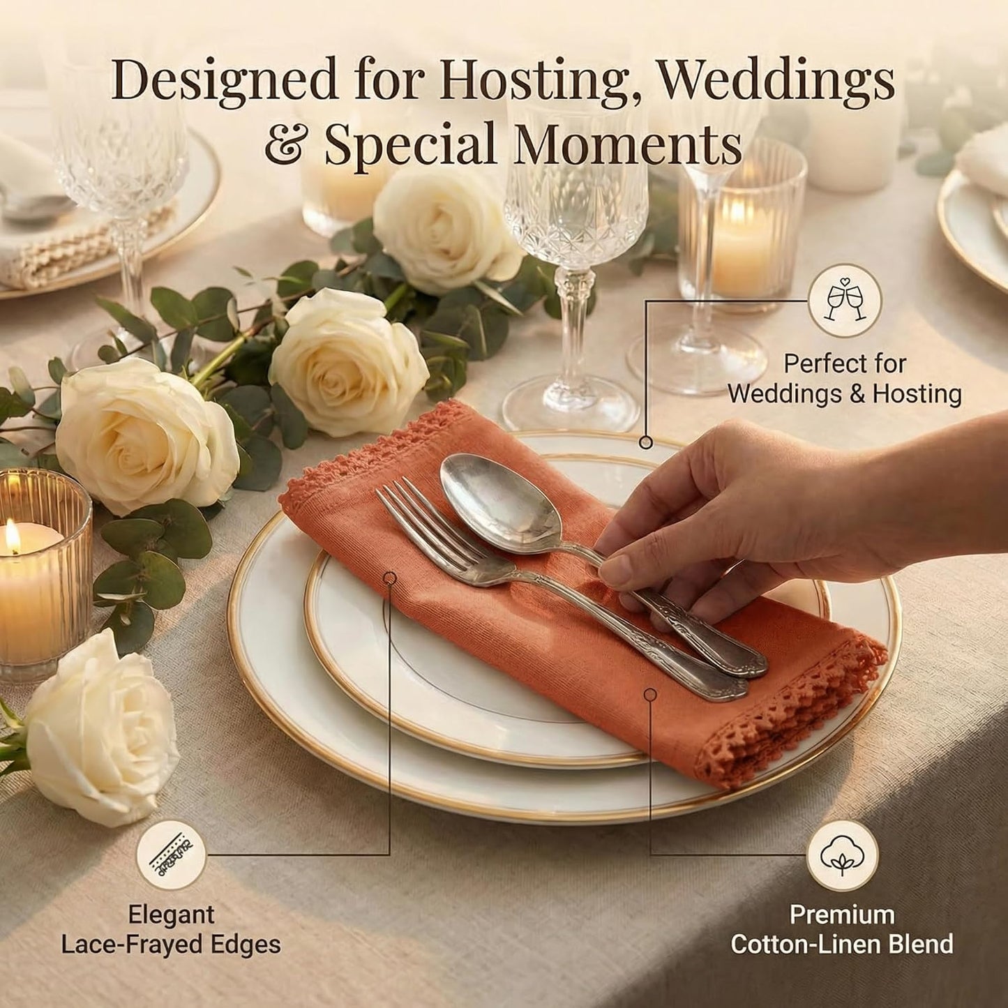 ACCENTHOME Rust Cloth Napkins Set of 12 18x18 inch Cotton Linen Dinner Napkins - Washable Soft Premium Hotel Quality