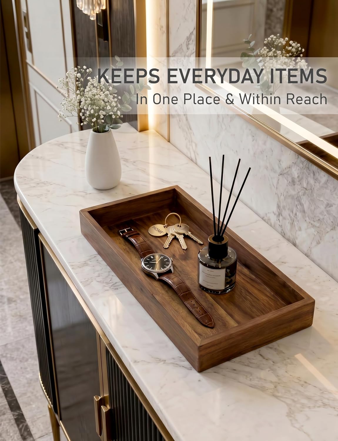 Acacia Wood Valet Tray & Catchall / Dark Brown / 12.2 x 6