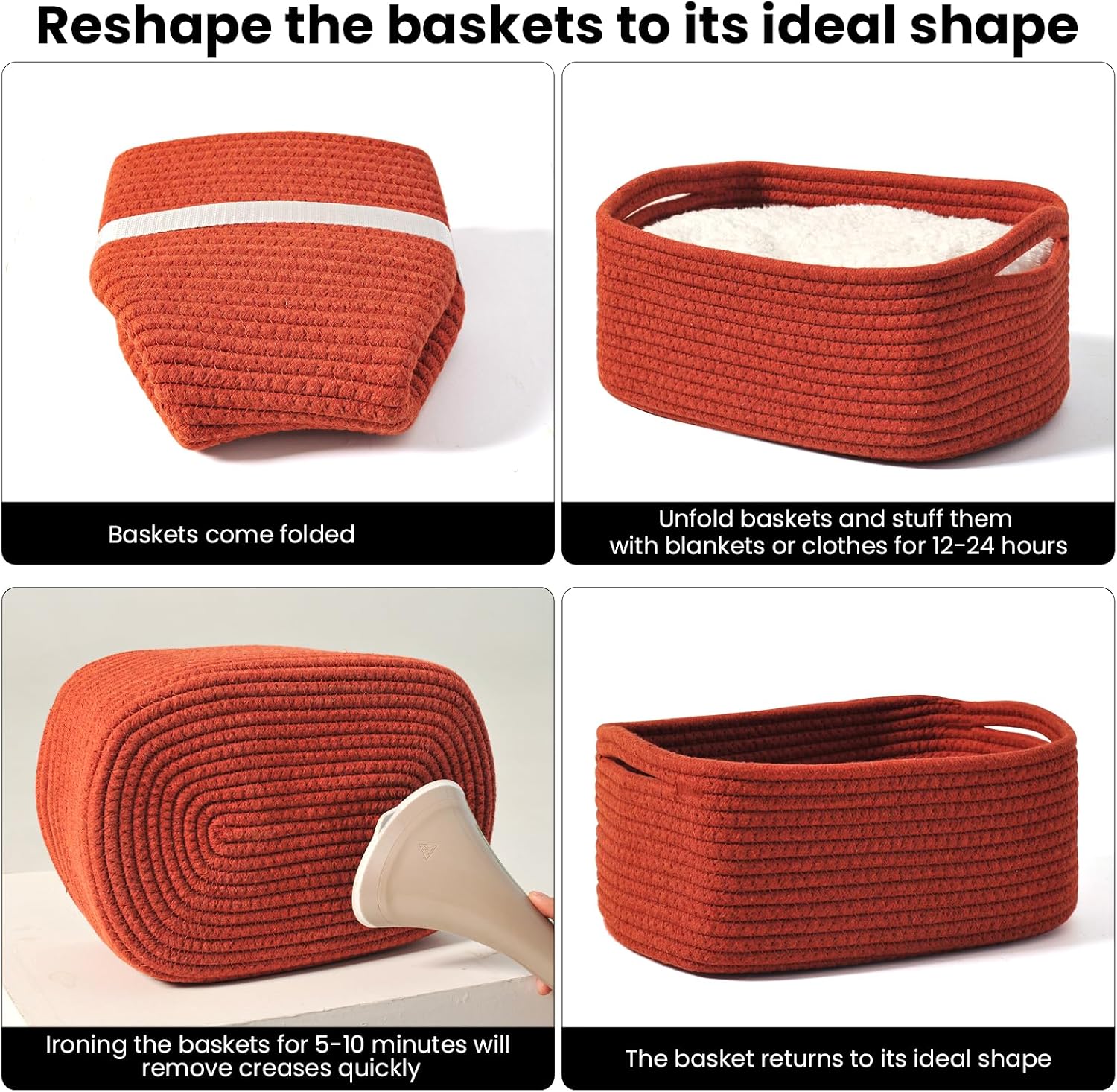 Small Red Woven Baskets for Organizing / 13 x 8.5 x 5.1 / Brick Red