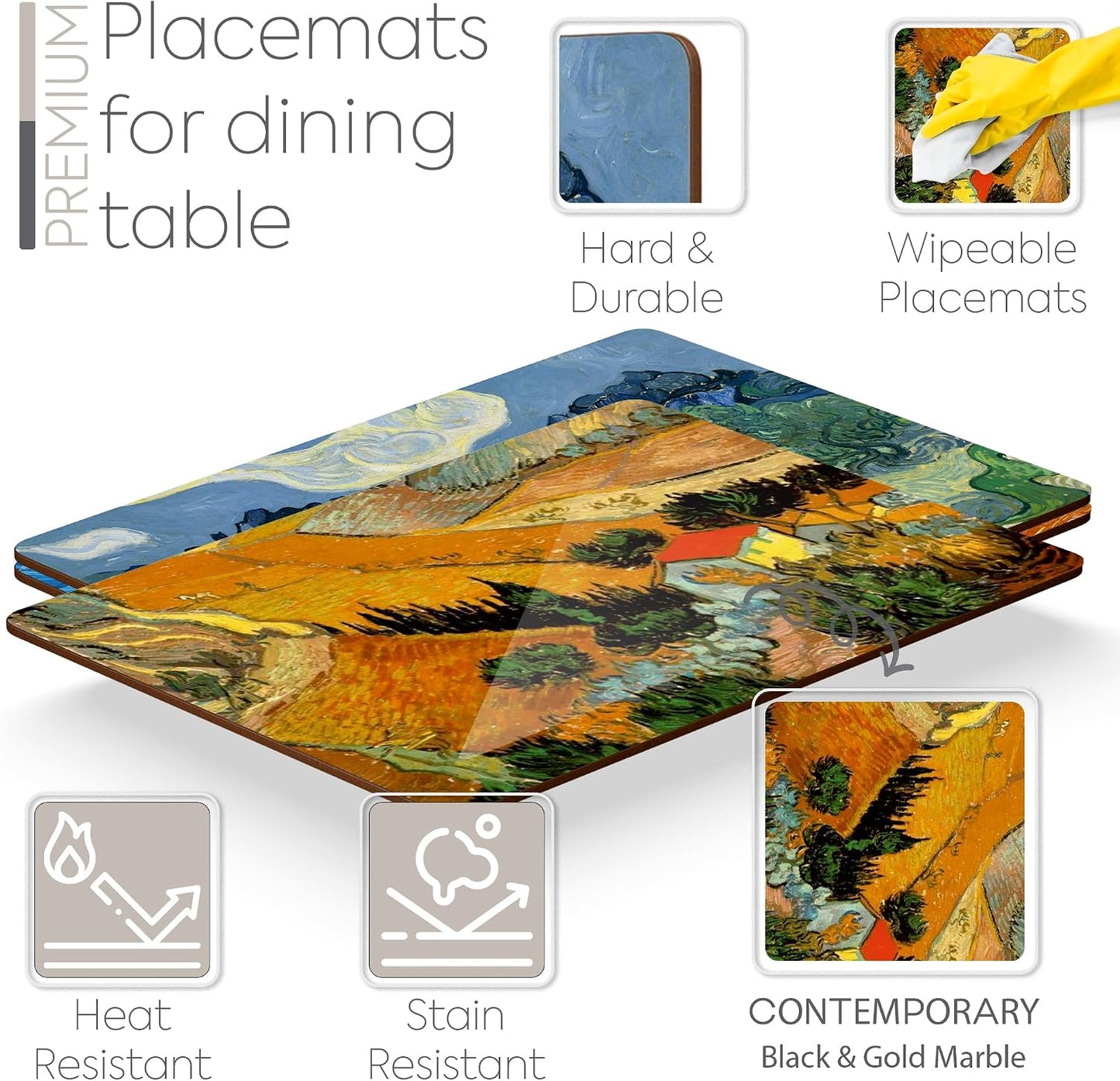 Heat Resistant Cork Placemats for Dining Table / Set of 4