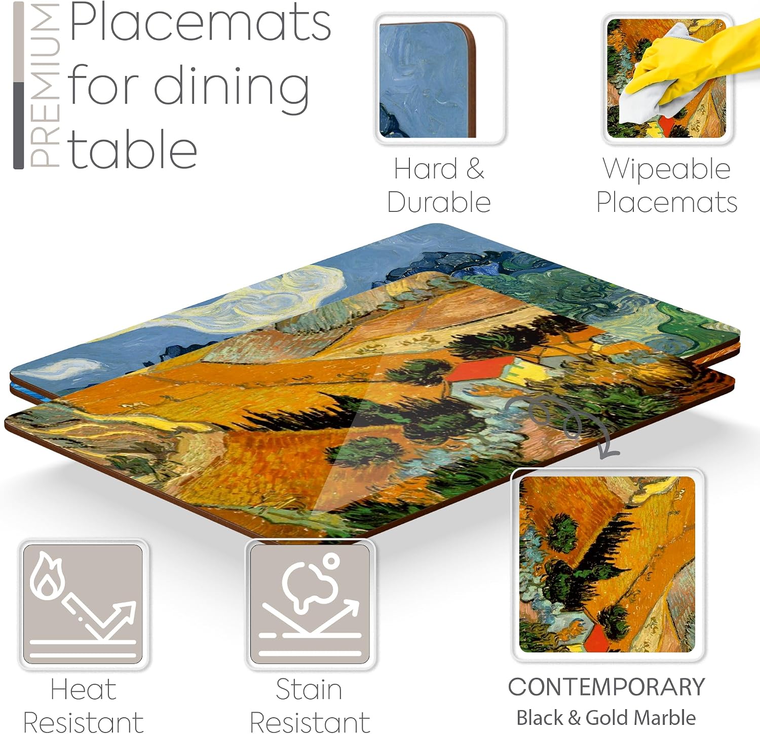 Heat Resistant Cork Placemats for Dining Table / Set of 4