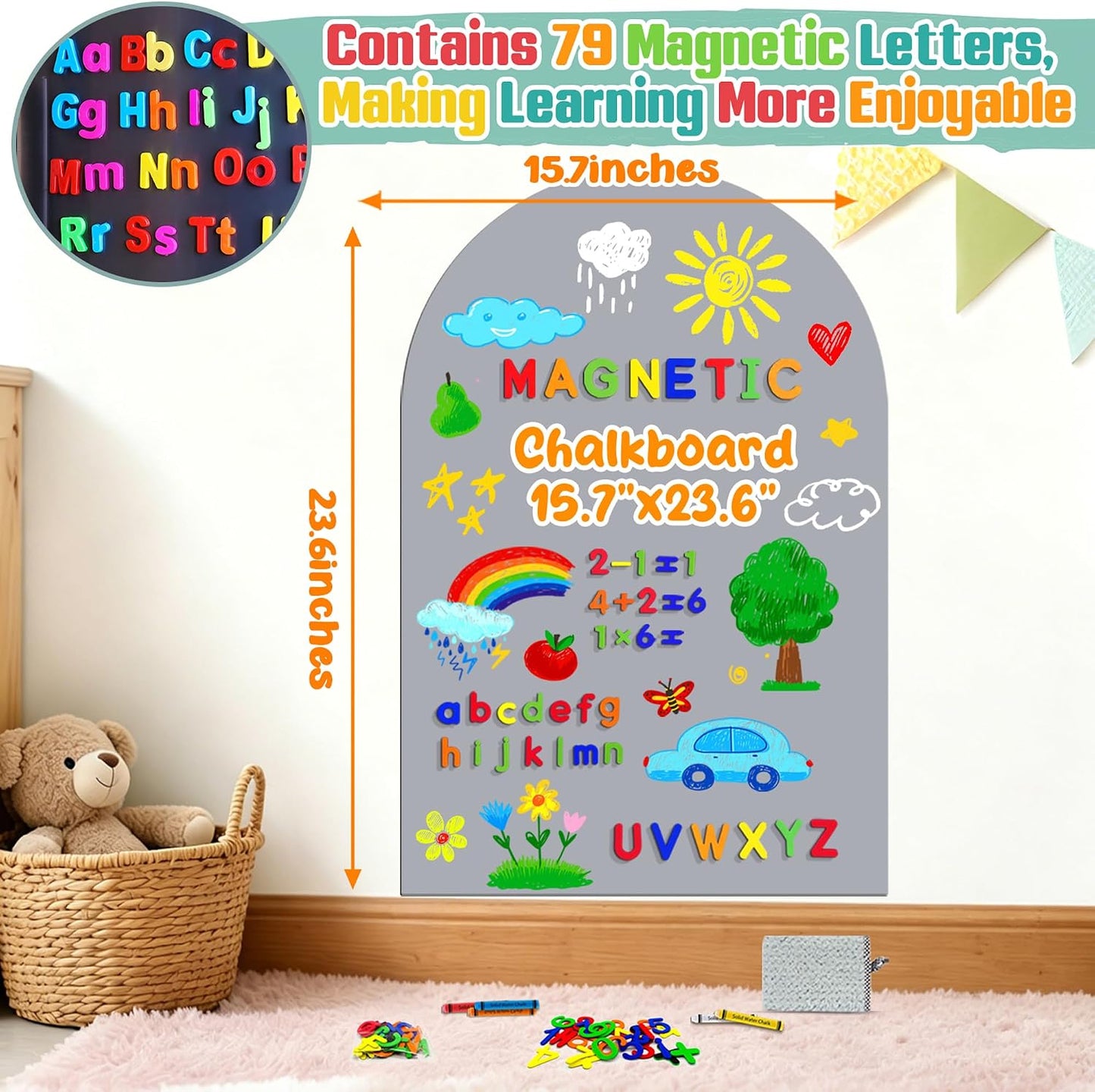 Arch Magnetic Wall Decal Grey Magnet Chalk Board Peel and Stick Self Adhesive Magnetic Play / Gray