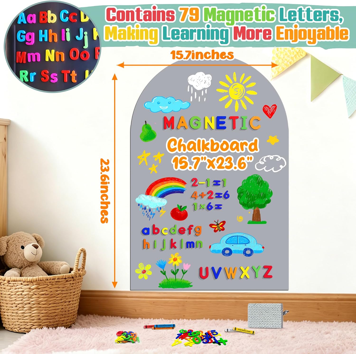 Arch Magnetic Wall Decal Grey Magnet Chalk Board Peel and Stick Self Adhesive Magnetic Play / Gray