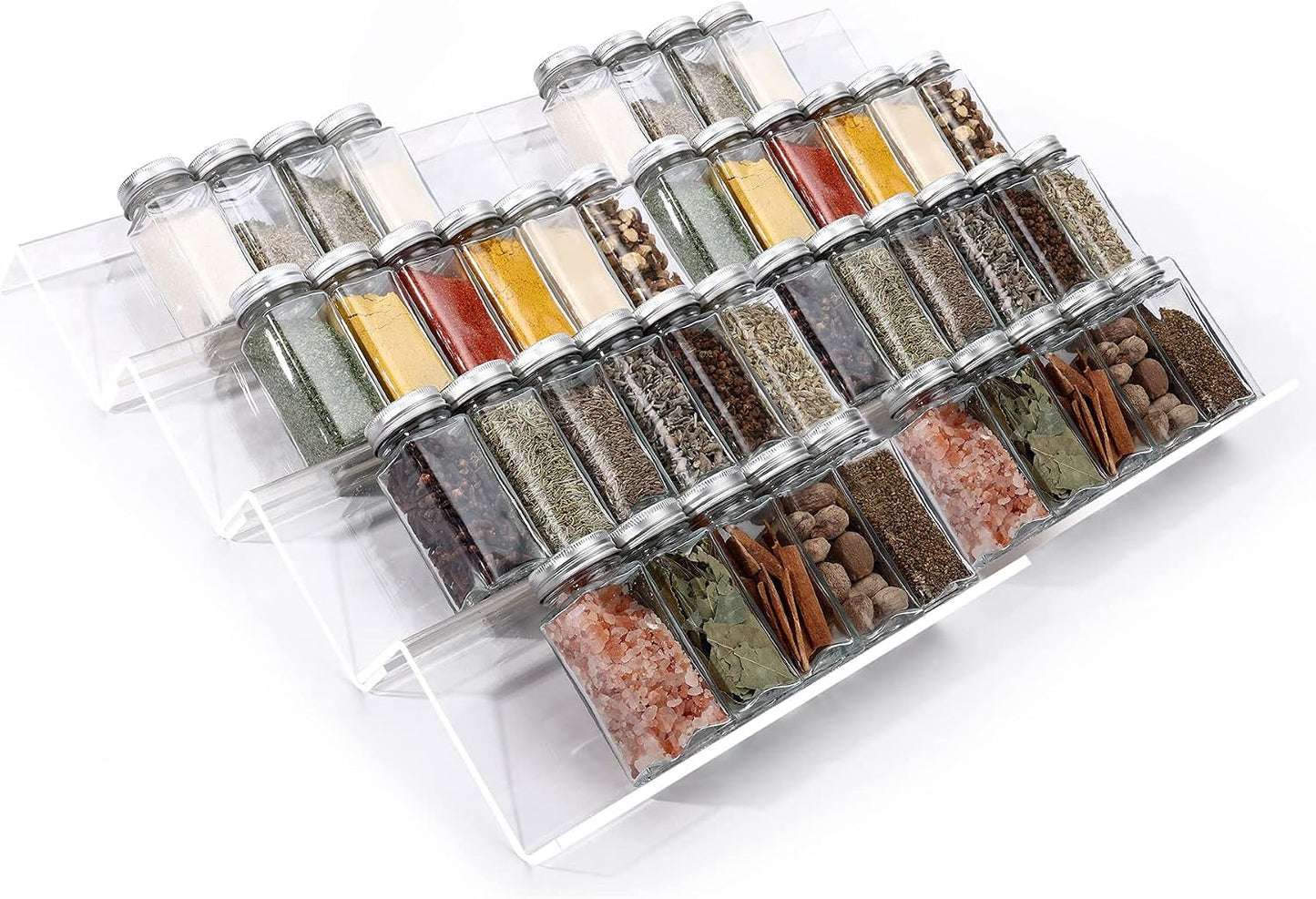 MIUKAA Clear Acrylic Spice Drawer Organizer, 4 Tier- 2 Set Expandable From 13" to 26" Drawer Seasoning Organizer