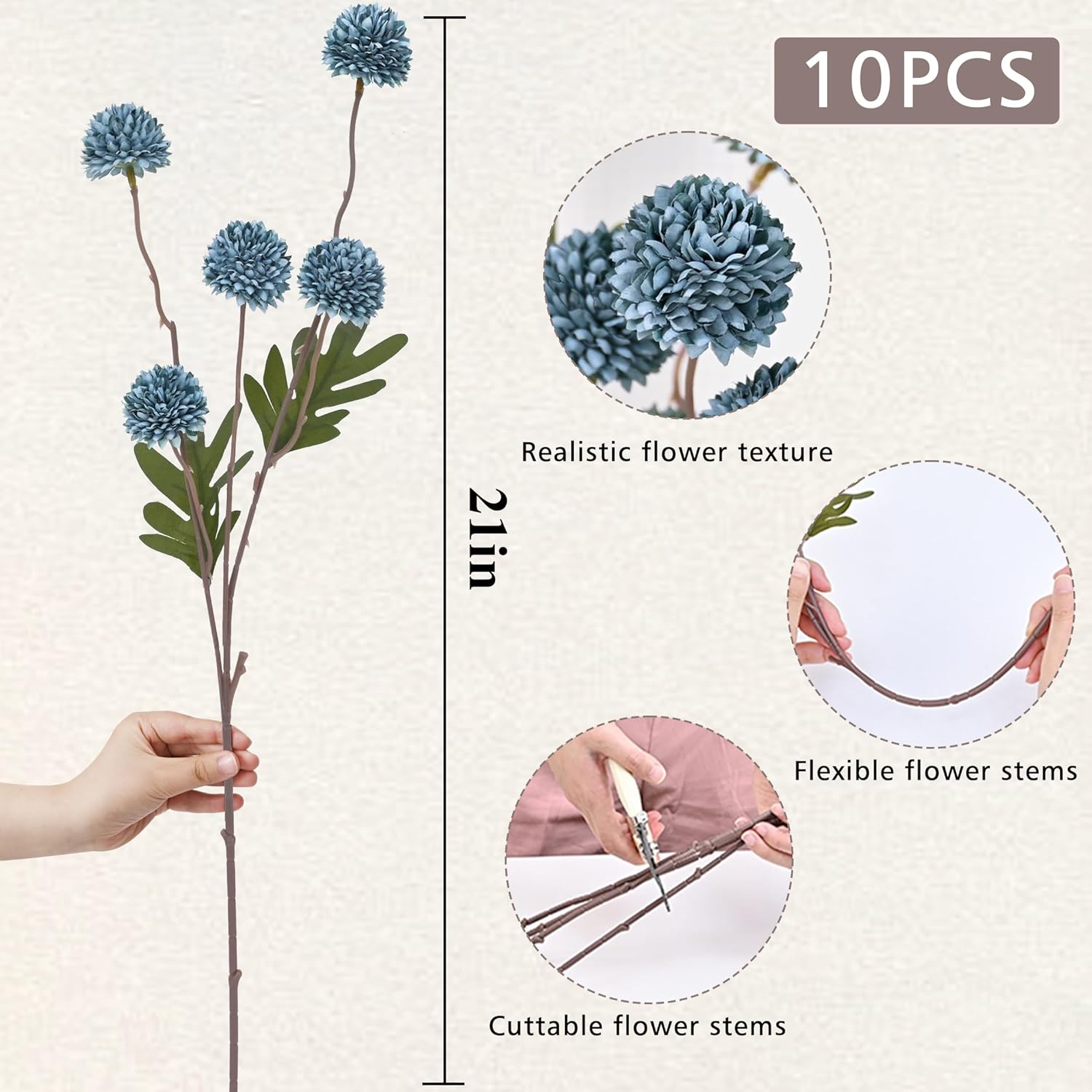 Fake Silk Pompon Mum Artificial Flowers / Blue / Set of 10