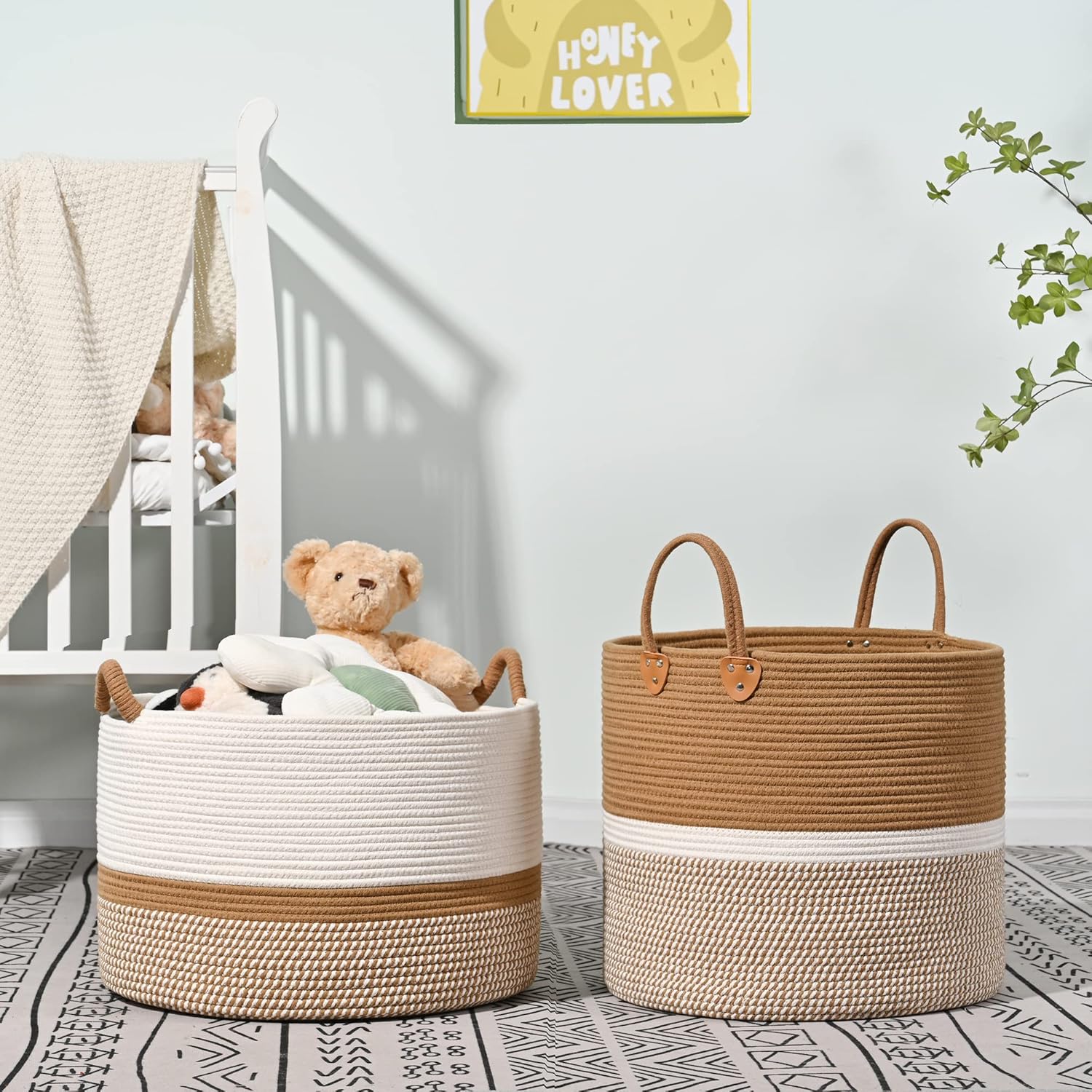 Woven Baskets for storage Baby Laundry Hamper / Brown / 20 x 13