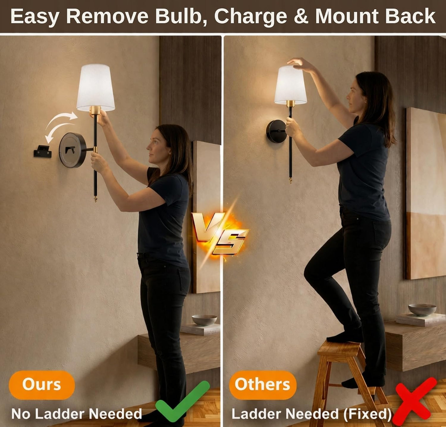 IRONPAX Wall Sconces Battery Operated Set of 2, Wireless Rechargeable Wall Sconce Set of Two, Dimmable Wall Lights with