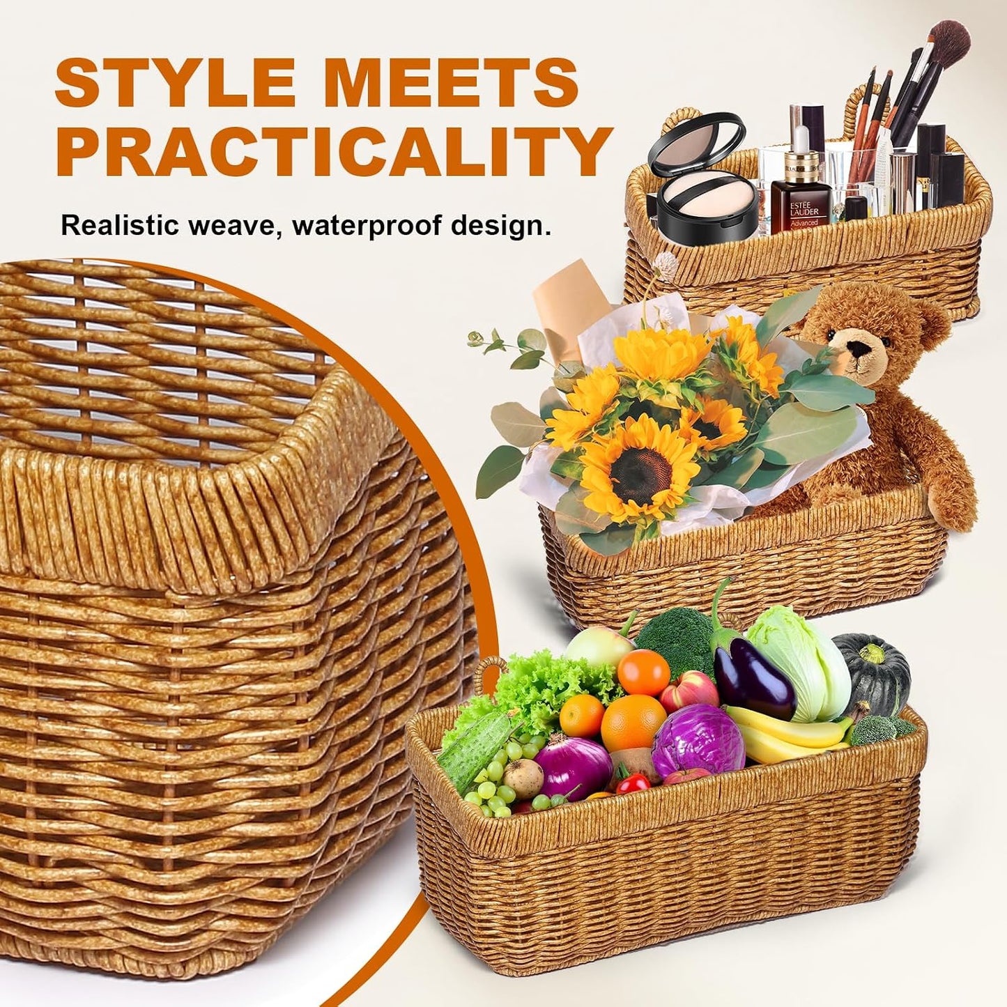 Wall Wicker Baskets Decor / Yellow / S+M+L