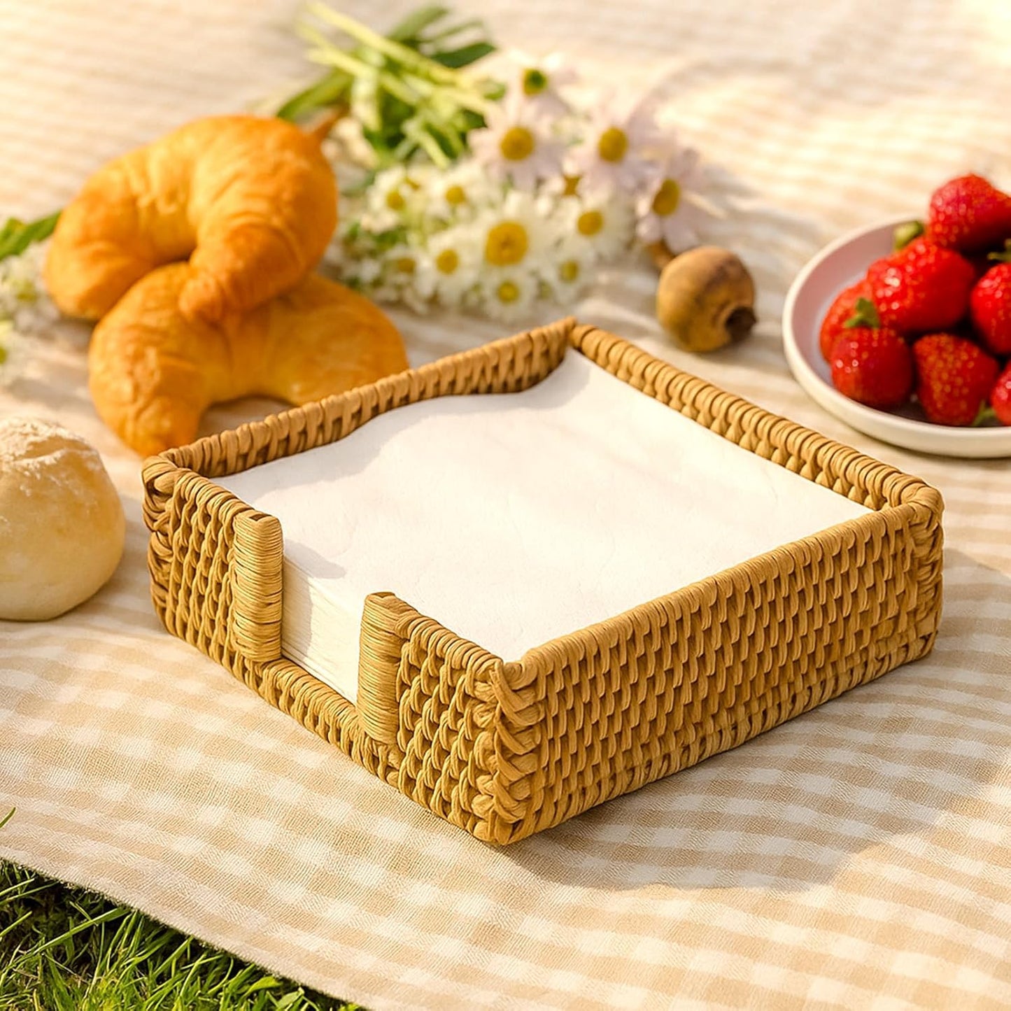Rattan Napkin Holder Square / 7 x 7 x 2.4