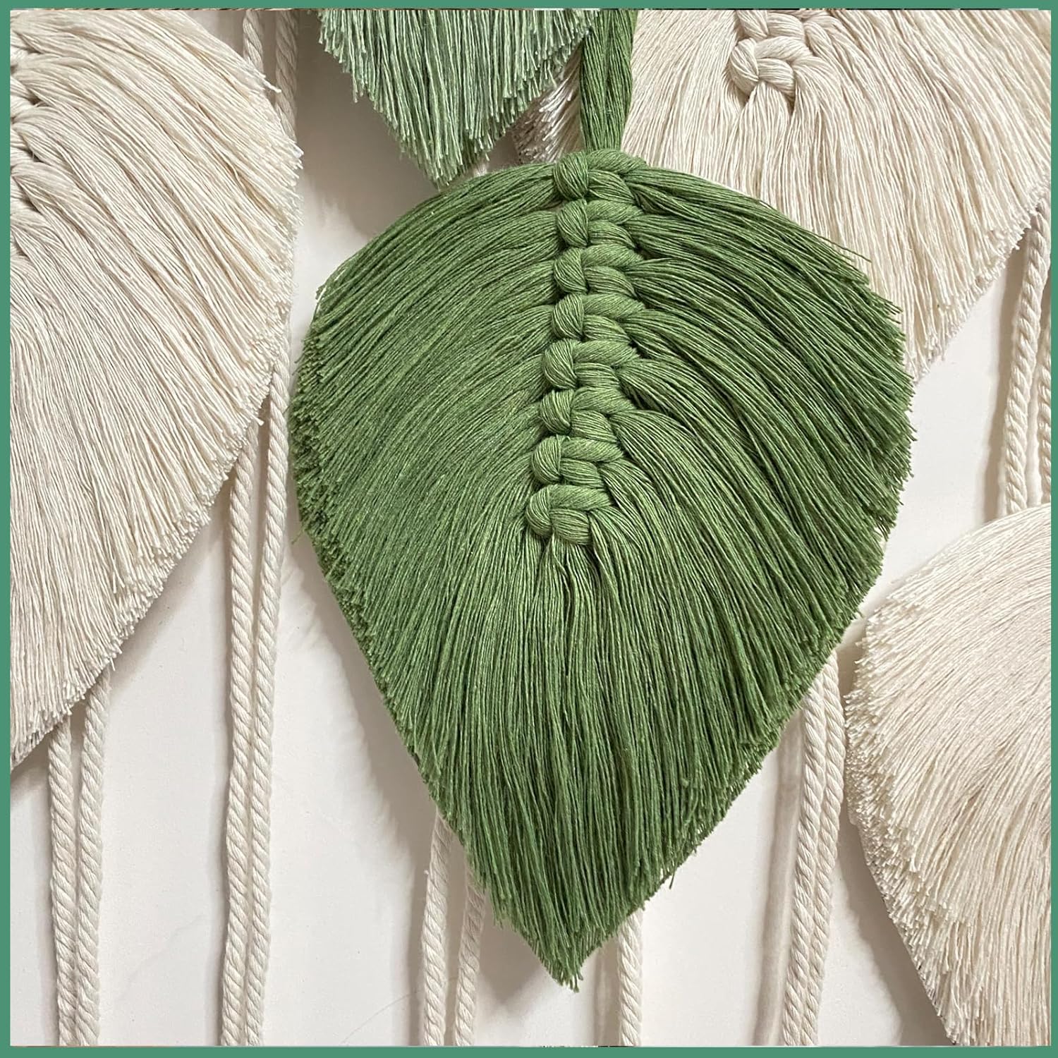 Wall Hanging Decor Leaves Tapestry Boho Wall Decor Woven Feather Handmade Yarn / Lightgreen-m