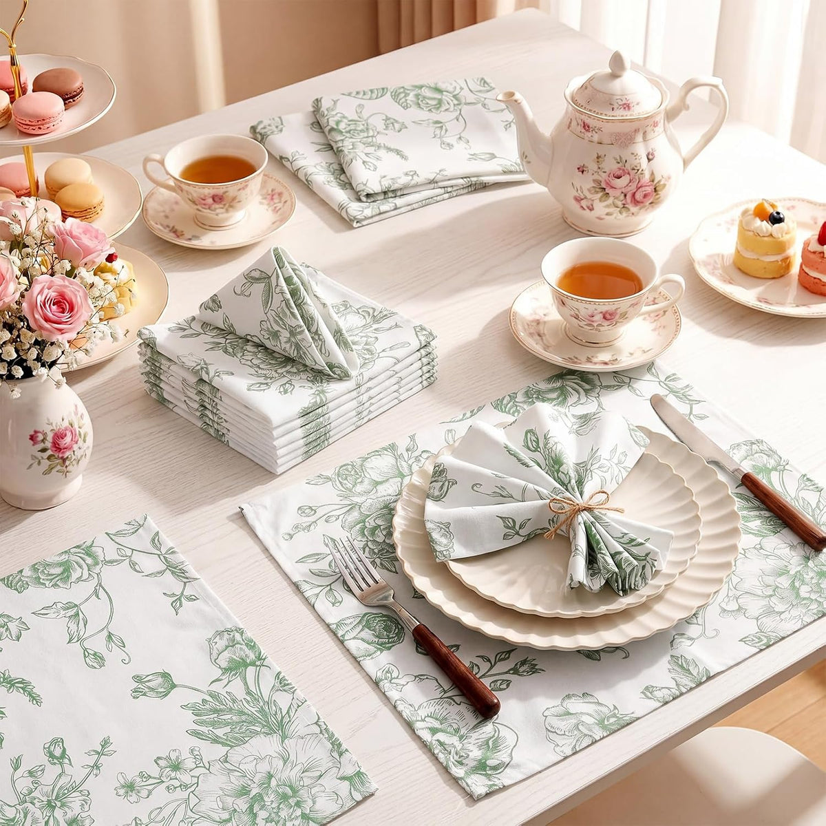 12 Pcs Floral Cloth Napkins 6 Patterns Washable Dinner Tea Party Napkins Reusable Plant Flowers Square Napkin Cotton